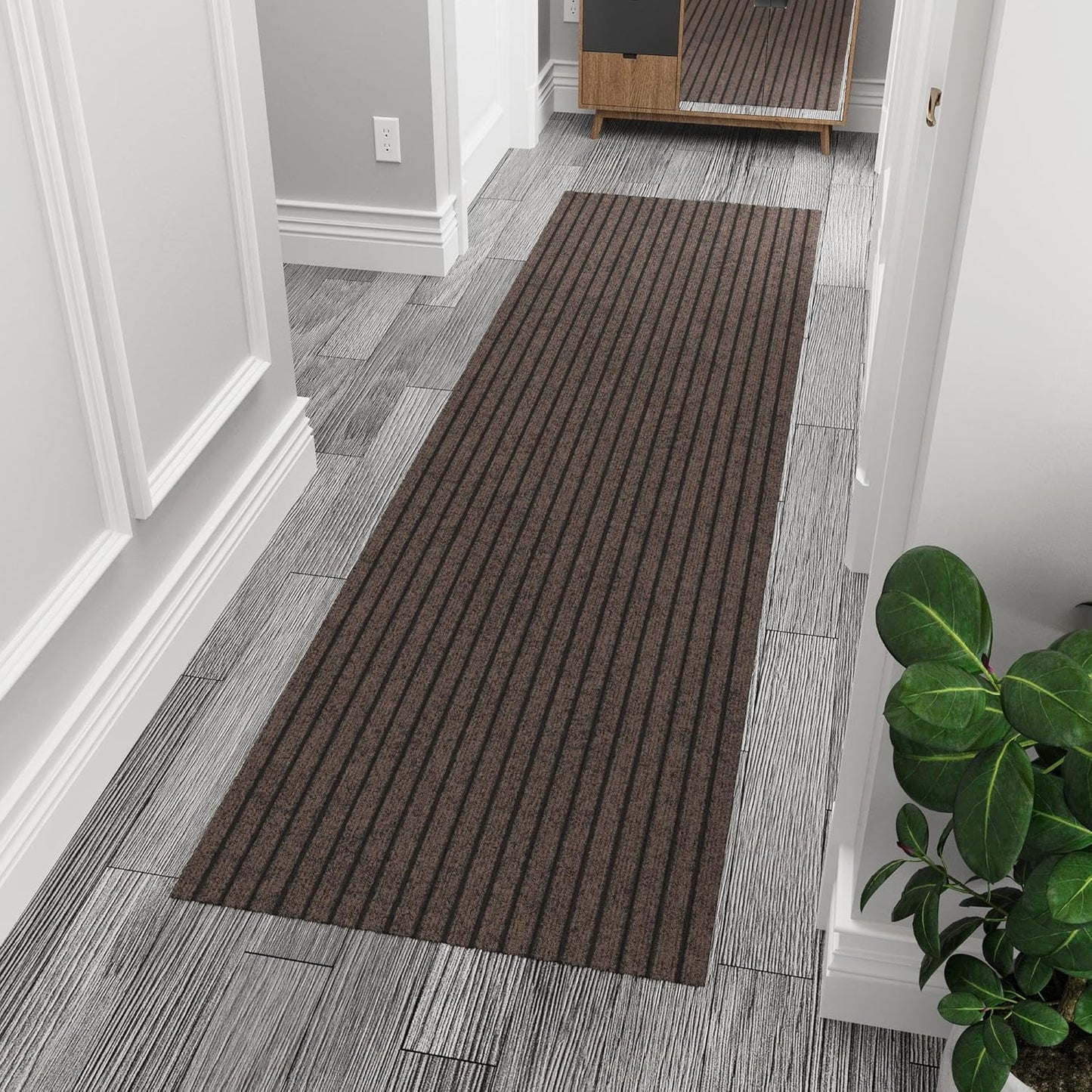 Ottomanson 2'7" x 7' Hallway Runner with Scraper Pile - Extra Durable Non-Slip Rug Mat for Indoor & Outdoor Use - Ideal for Kitchen, Entryway & Garage - High-Traffic Carpet, Brown