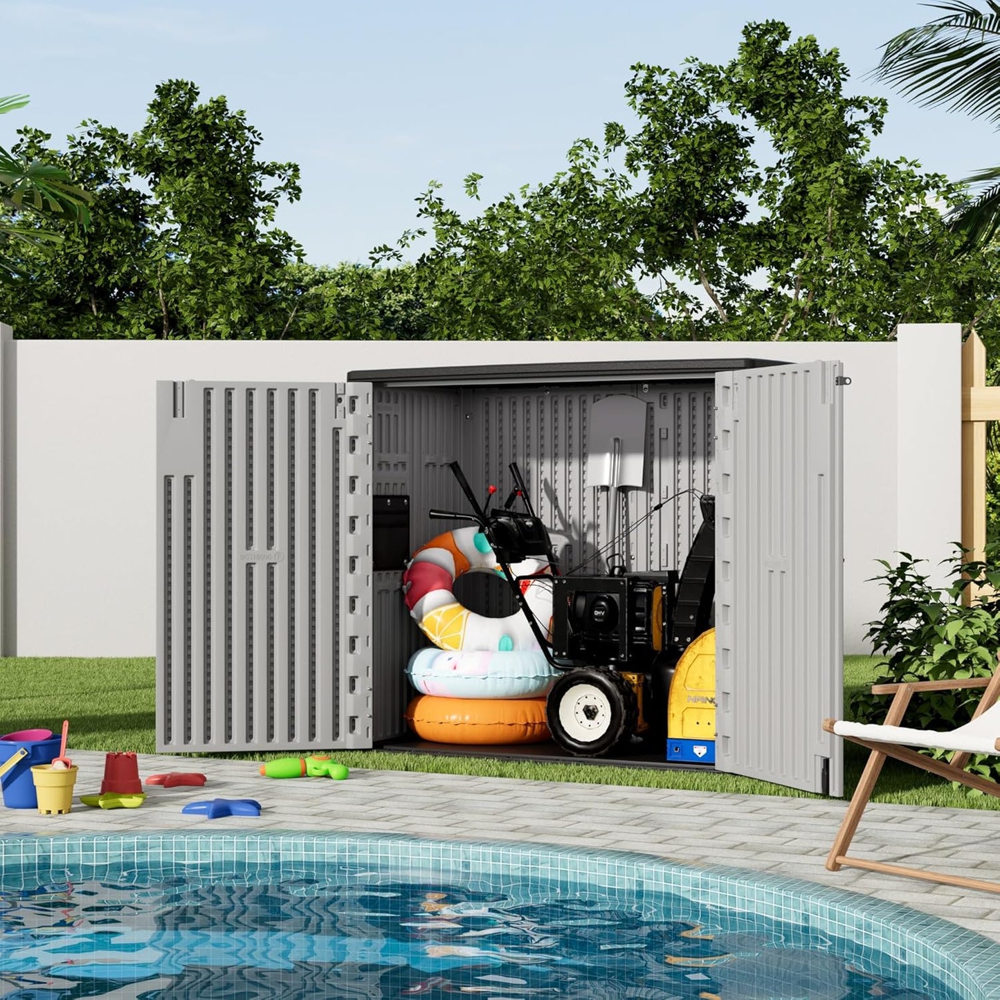 Outdoor Storage Cabinet for Patio & Garden Shed, 37Cu.ft Outdoor Storage Shed Waterproof,Horizontal Outdoor Cabinet for Garage, Pool Storage.