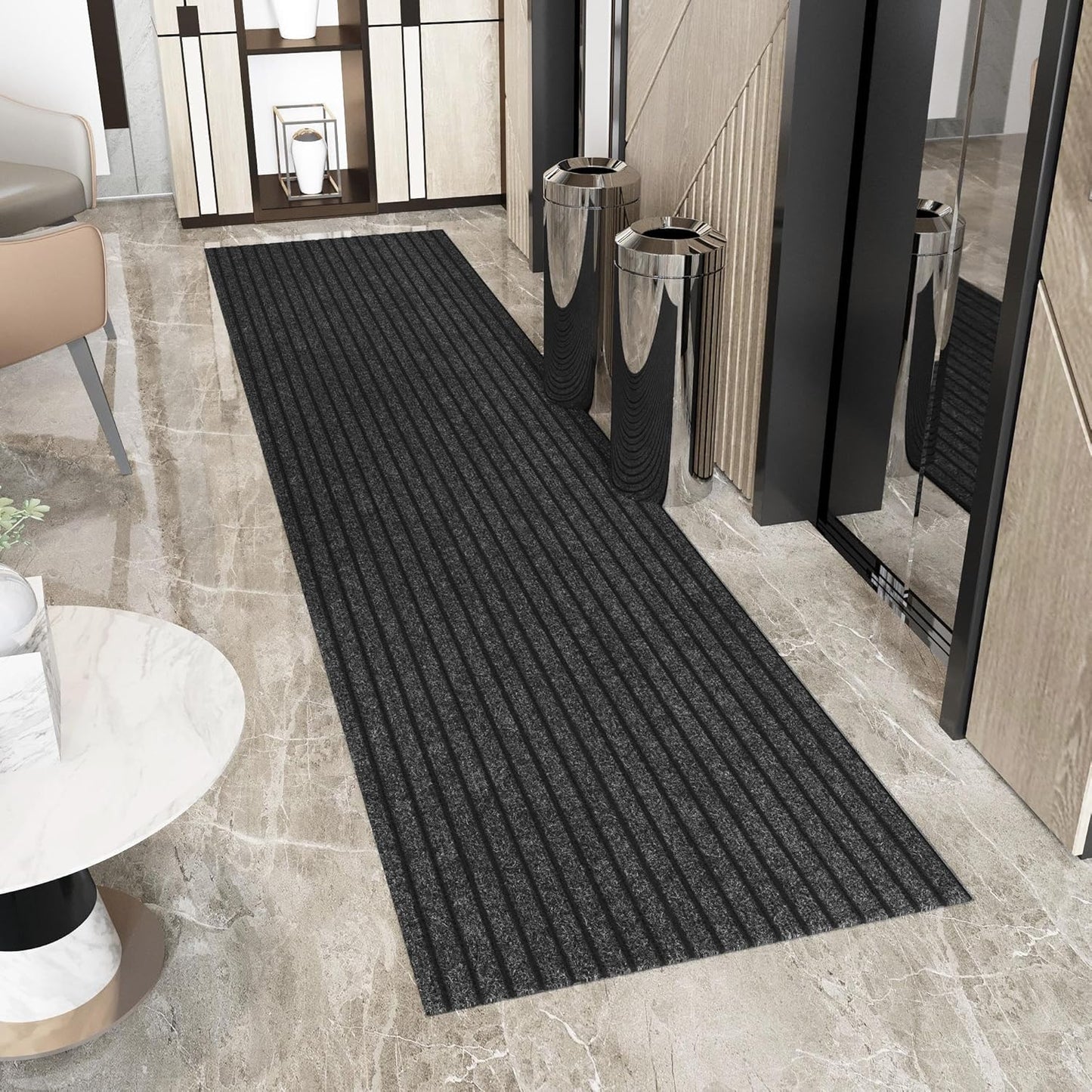 Ottomanson 2' x 37' Hallway Runner with Scraper Pile Extra Durable Non-Slip Rug Mat for Indoor & Outdoor Use - Ideal for Kitchen, Entryway, Patio & Garage - High-Traffic Carpet, Black