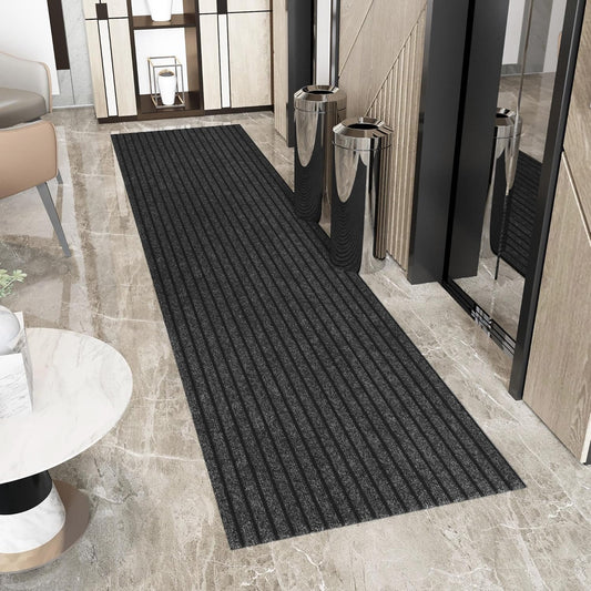 Ottomanson 2' x 34' Hallway Runner with Scraper Pile Extra Durable Non-Slip Rug Mat for Indoor & Outdoor Use - Ideal for Kitchen, Entryway, Patio & Garage - High-Traffic Carpet, Black