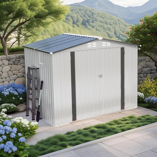 ARMSET 8x6 FT Metal Outdoor Storage Shed for Backyard, Patio, and Garden - Heavy Duty Tool Shed with Lockable Door & Side Window, Waterproof Galvanized Steel Storage Building for Bike and Tool Storage