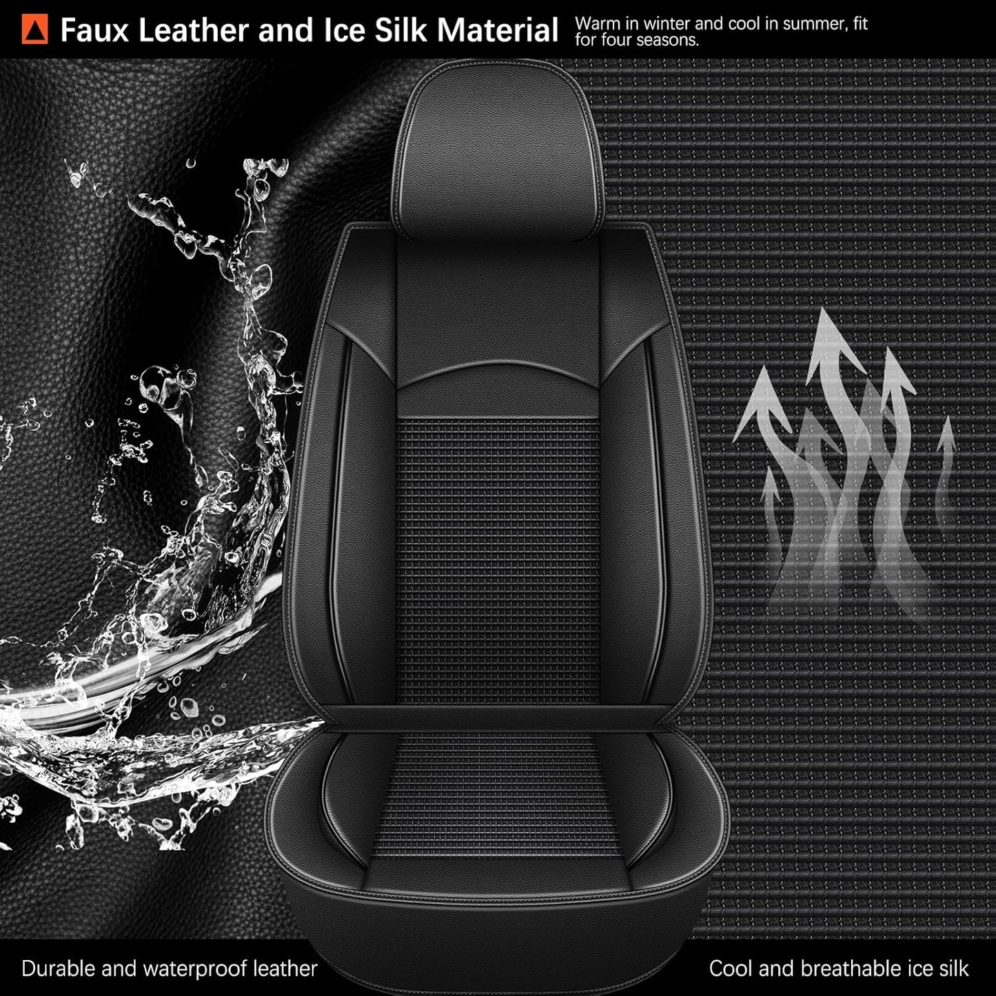 Seat Covers for Toyota Camry 2012-2023 2024 Full Set 5 Seats - Leather Ice Silk Car Seat Covers Protector Breathable (Black)