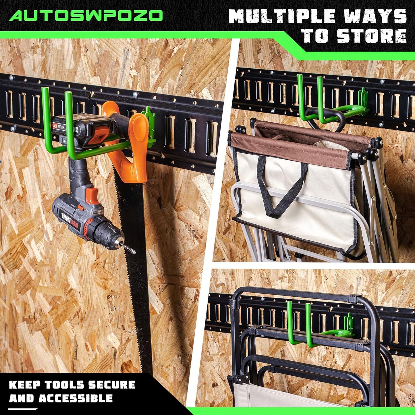 2-Pack E-Track Heavy Duty Shovel/Tool Hanger, E Track Hooks for Tools, Rakes, Spades in Trailers, Trucks, Workshop and Warehouse with E-Tracks, E Track Accessories Tool Holder (Green)