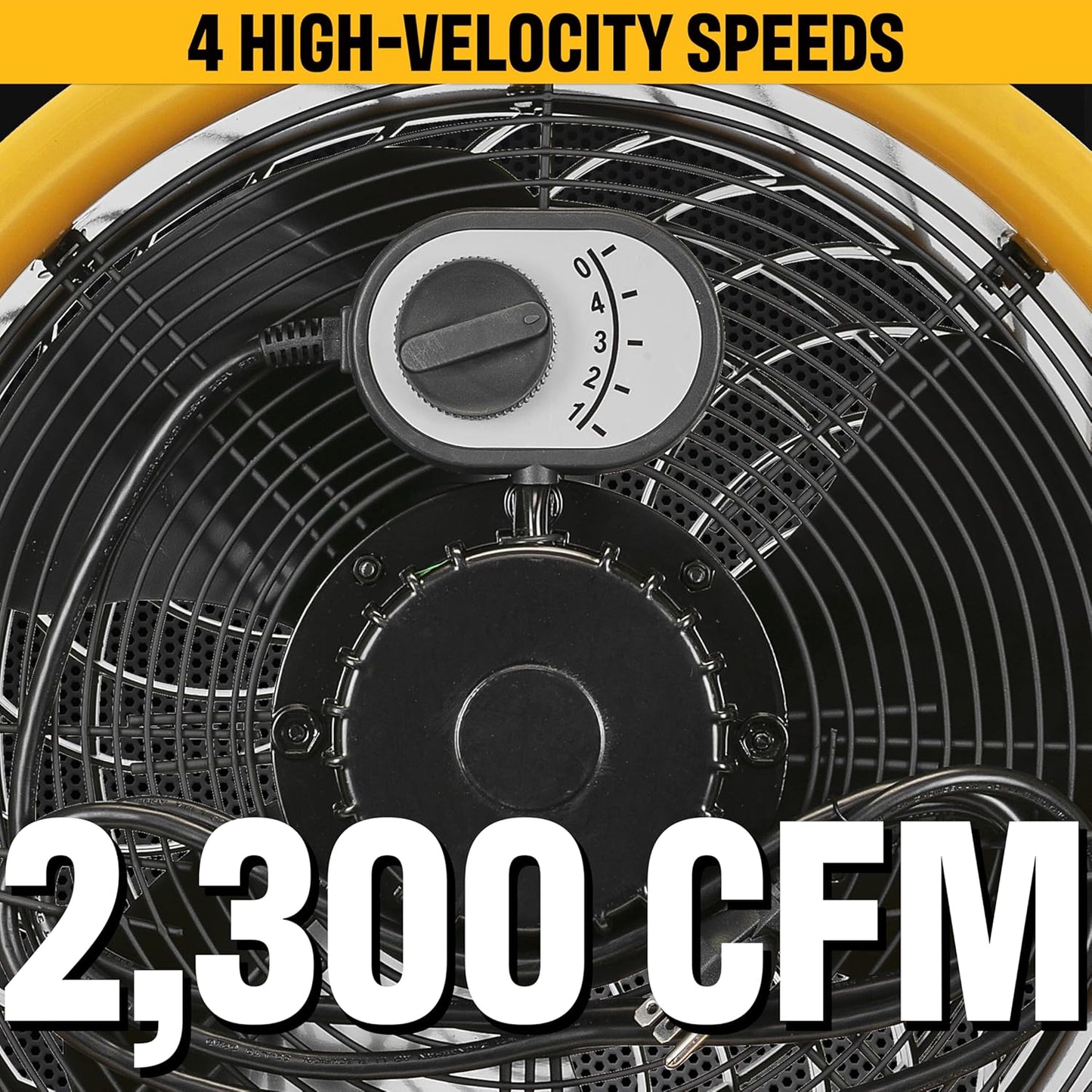 CATERPILLAR (HVD-14AC) High Velocity 14" Drum Air Circulator Fan with Heavy Duty Industrial Grade 360-degree Adjustable Drum Head, and 2300 CFM Dual Ball Bearing 4-speed Motor, Yellow