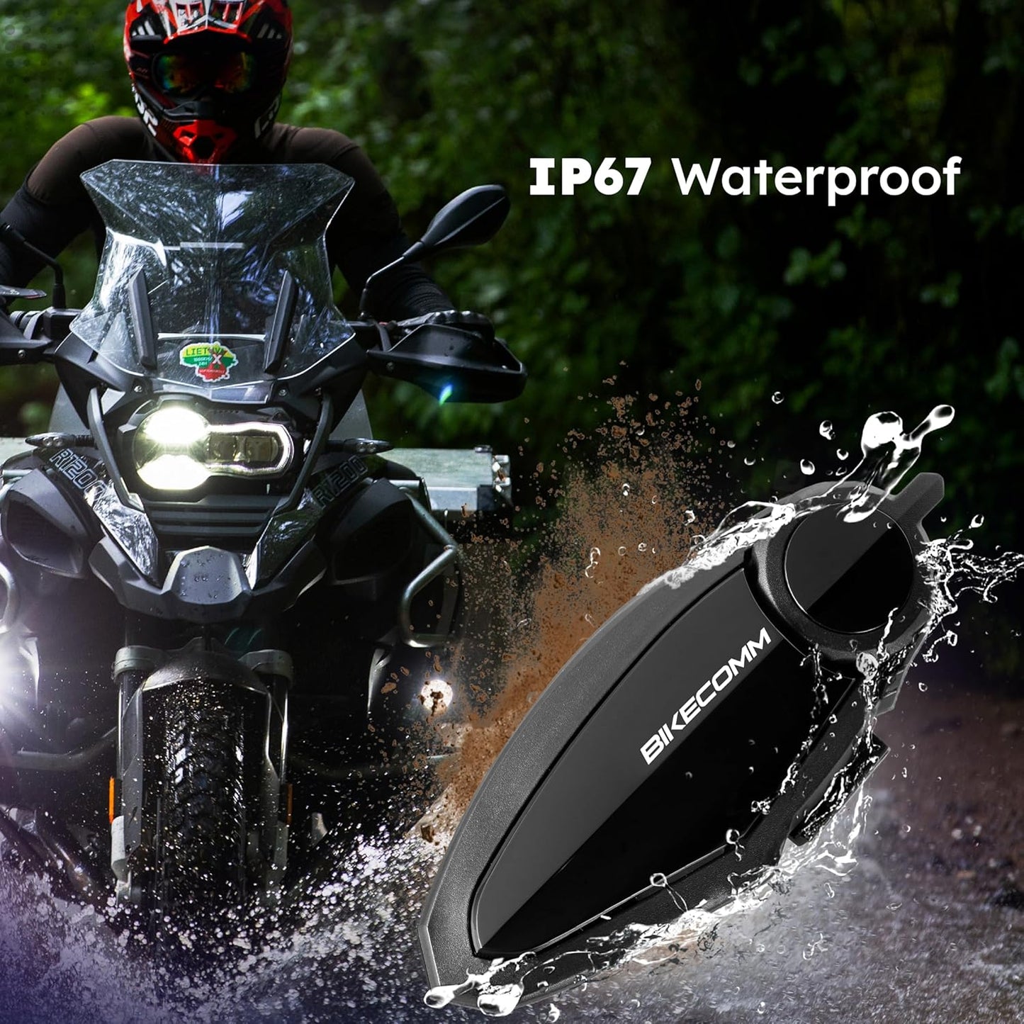 BK-S2 Motorcycle Bluetooth Intercom Headset - Helmet Communication System, Waterproof Speaker, Voice Comm Earbuds, Helmet Headphone, Noise Cancellation (Single Carbon)