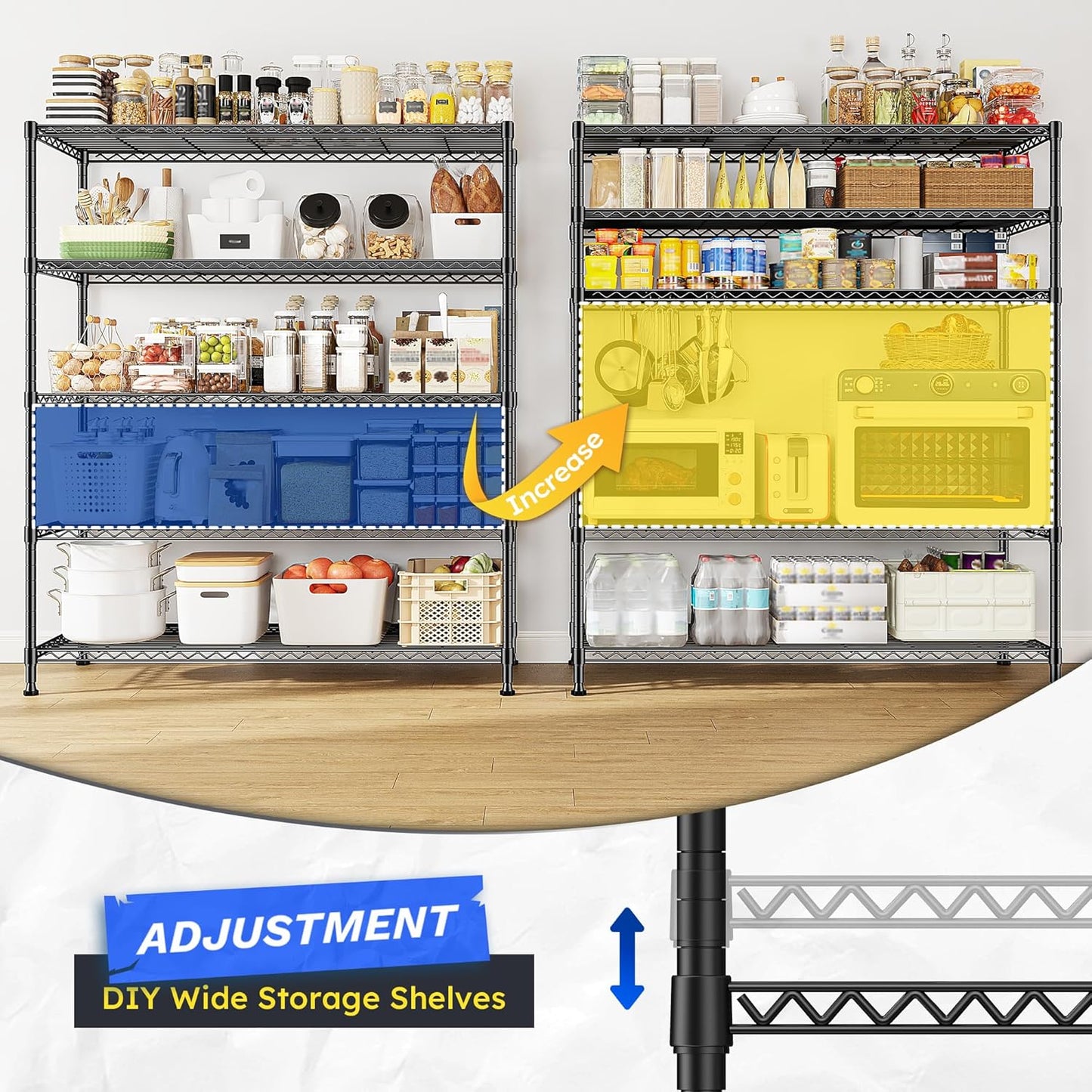 45 "W Storage Shelves 5 Tier Wire Shelving Unit Adjustable Metal Shelving Wire Shelf Pantry Shelves Wire Commercial Rack for Closet Kitchen Pantry Utility Room Garage 45" Wx 13.5" Dx70.5 H Black