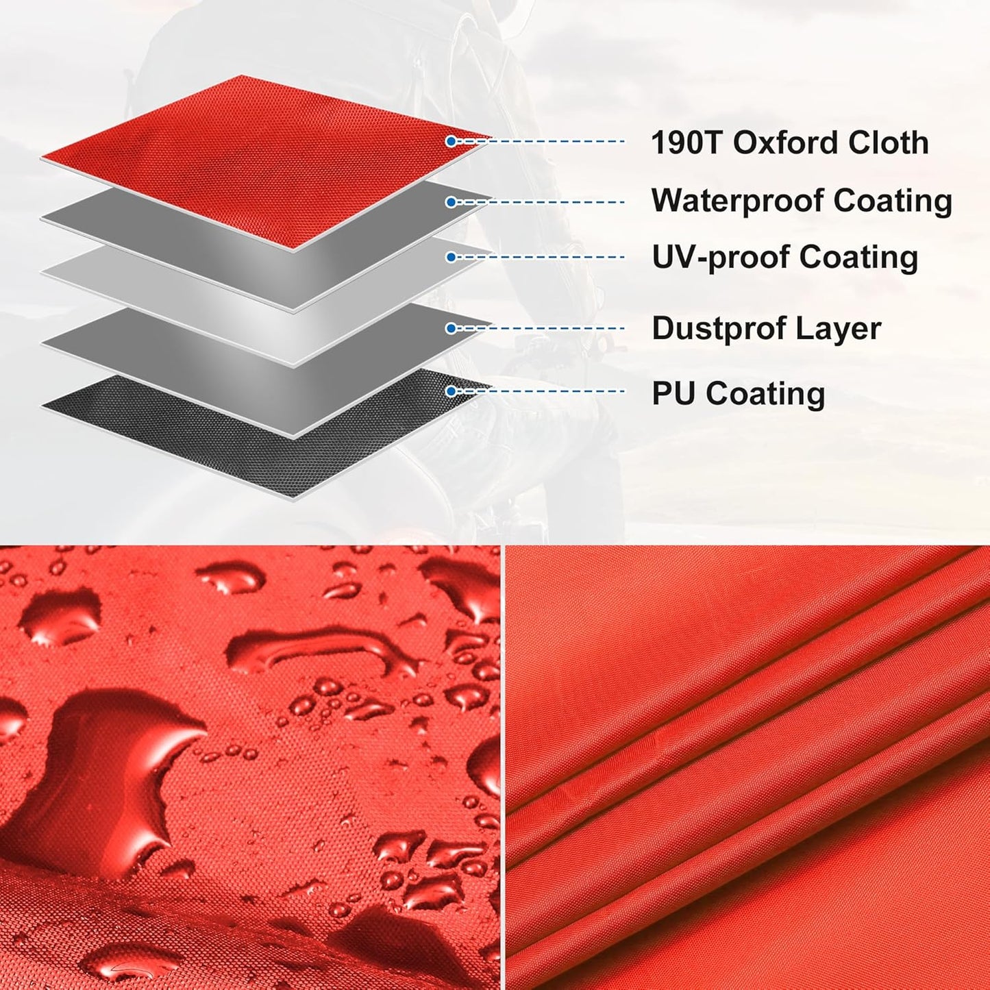 X AUTOHAUX Motorcycle Cover for Harley Davidson for Honda for Suzuki All Season Waterproof Sun Outdoor Protection Motorbike Cover Fits Up to 116.14'' Motorcycles Cover XXXL Red Silver Tone