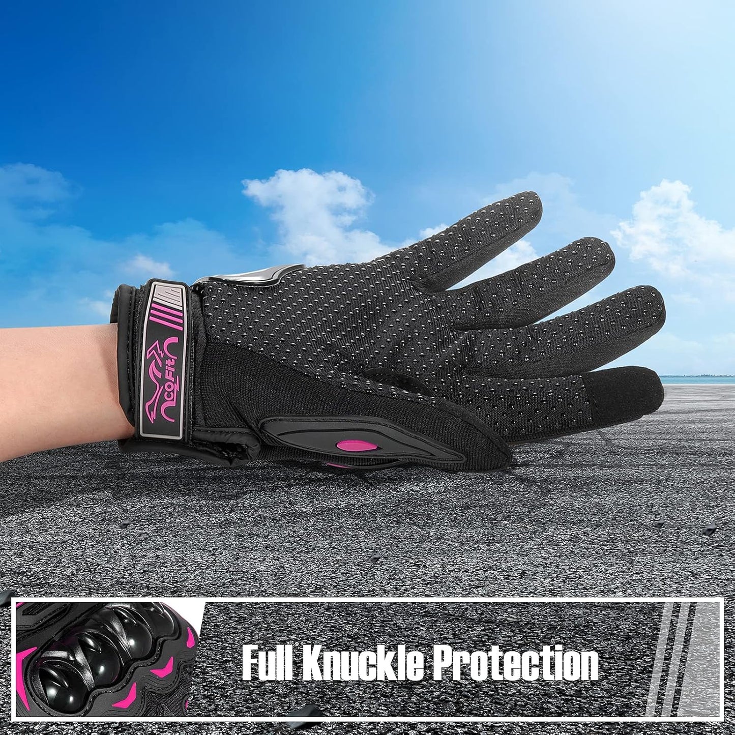 COFIT Motorcycle Gloves Breathable, Touchscreen Motorbike Gloves Anti-slip with Good Grip Hard Knuckles Protection for Men Women Motocross, BMX ATV MTB Cycling, Road Racing - Pink M