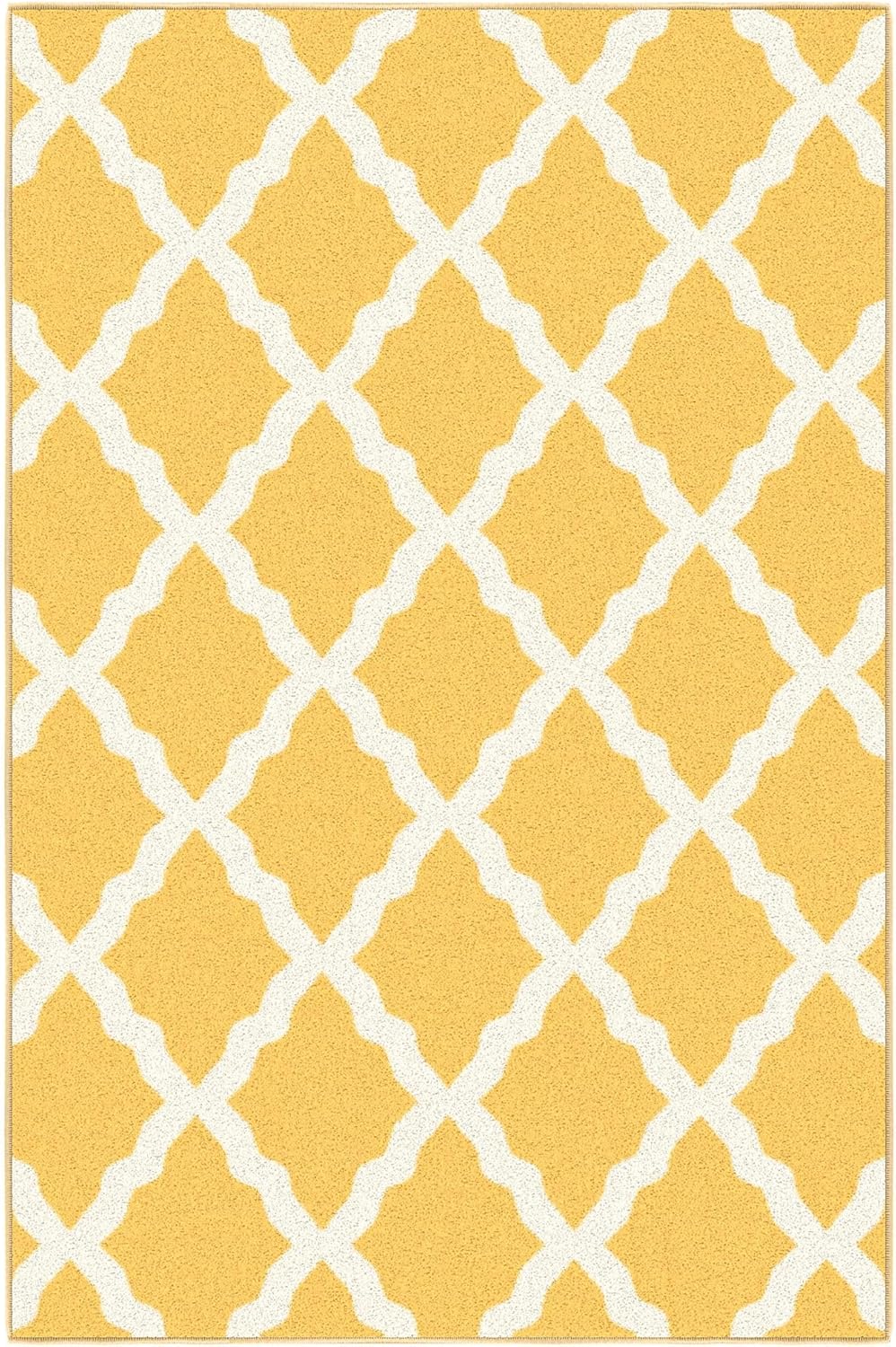 Ottomanson 3'3" x 5' Rugs for Living Room Trellis Area Rug for Bedroom - Non Slip Durable Large Floor Carpet for High Traffic Areas - Indoor Rug for Dining Room Kitchen Kids Playroom, Yellow