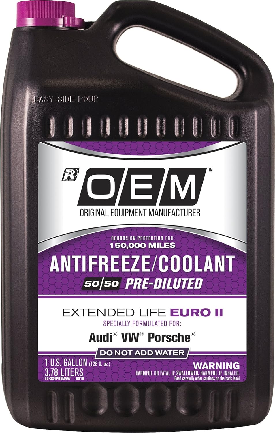 OEM Recochem European Vehicles Premium Antifreeze 50/50 Extended Life Coolant Purple, 1 Gallon, 1 Pack
