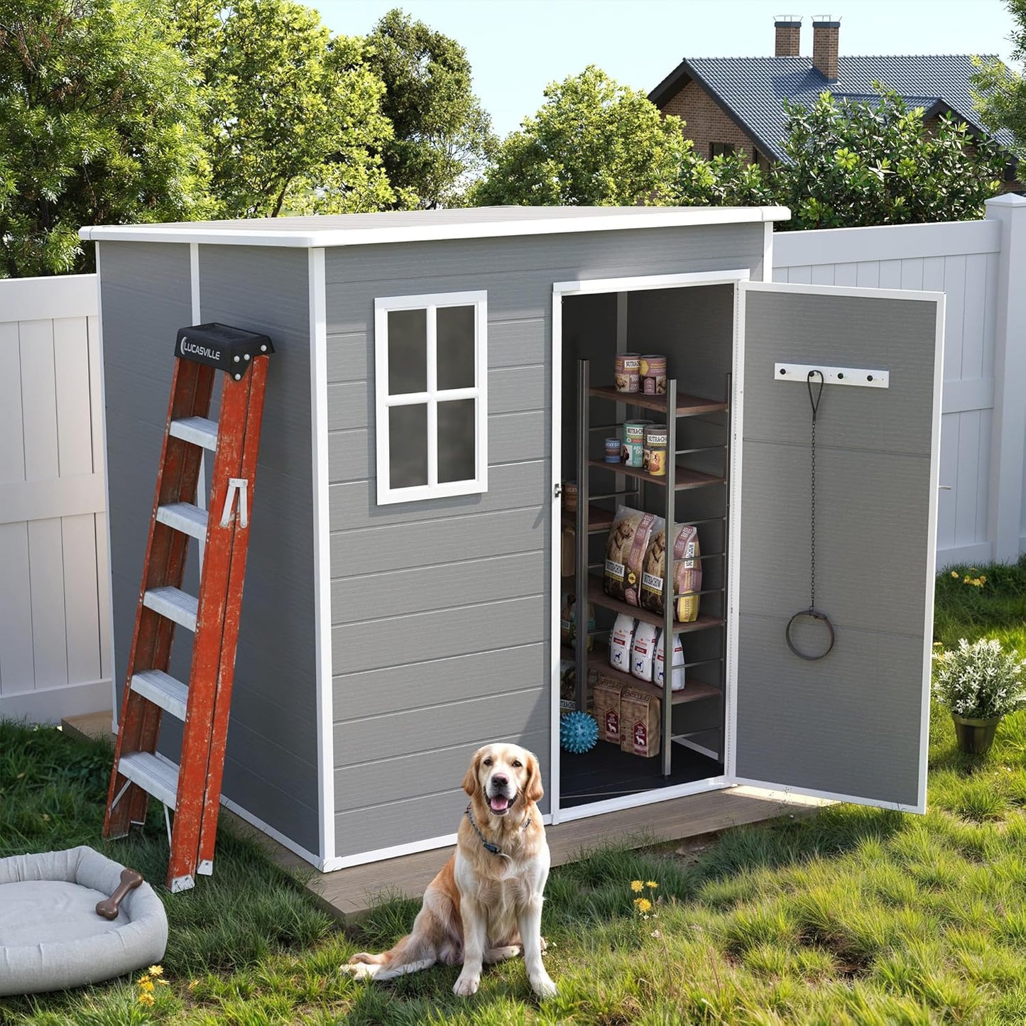UDPATIO Resin Storage Shed 6 x 6 FT, Outdoor Garden Sheds with Floor Plastic Patio Outdoor Storage Shed with Lockable Door, Gray White