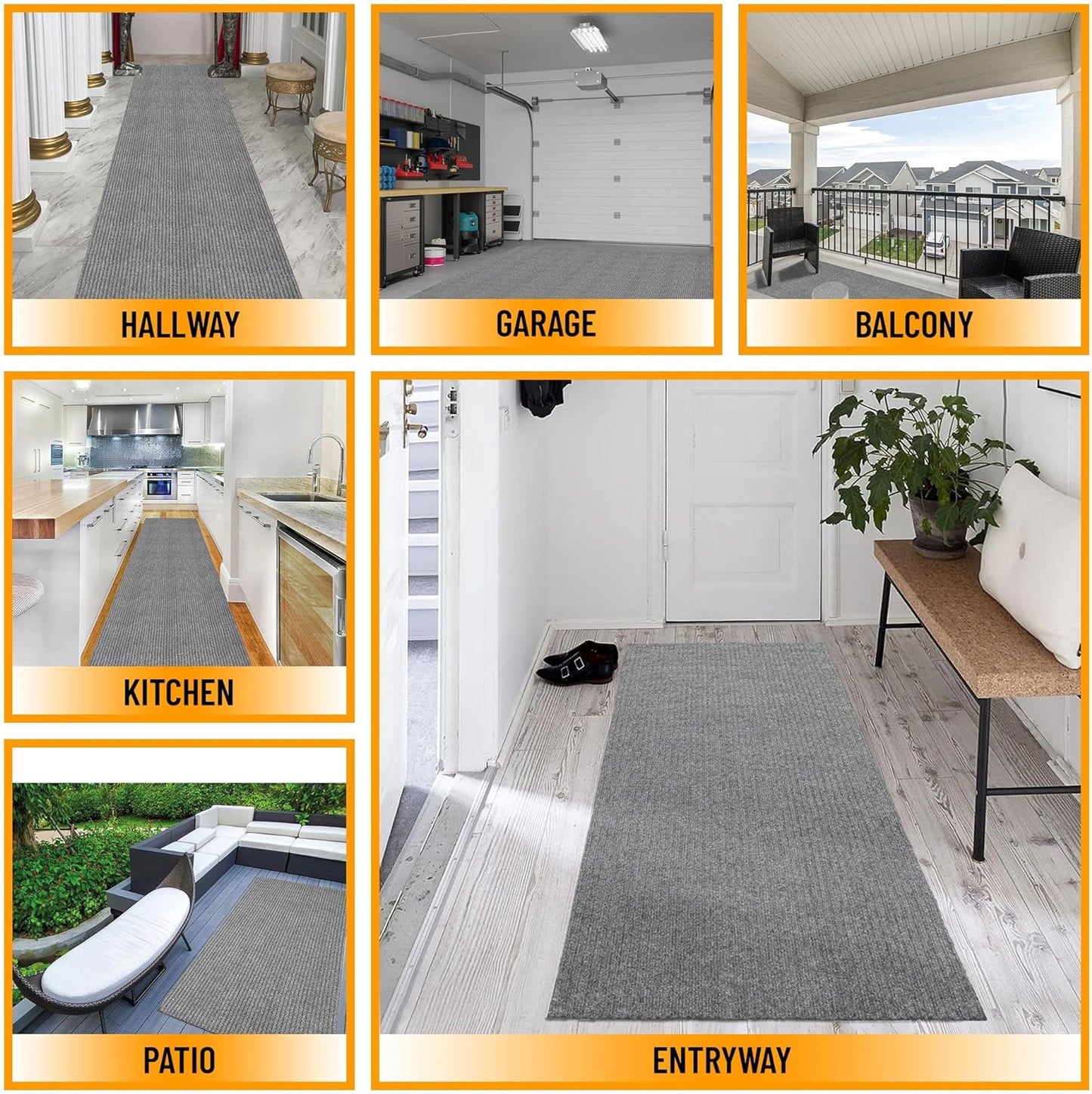 Ottomanson 3'11" x 6' Mud Mat Area Rug Scraper Carpet - Non-Slip, Dirt Trapping for Indoor & Outdoor Use - Ideal for Entryway, Garage, Kitchen, Patio & High-Traffic Areas, Gray