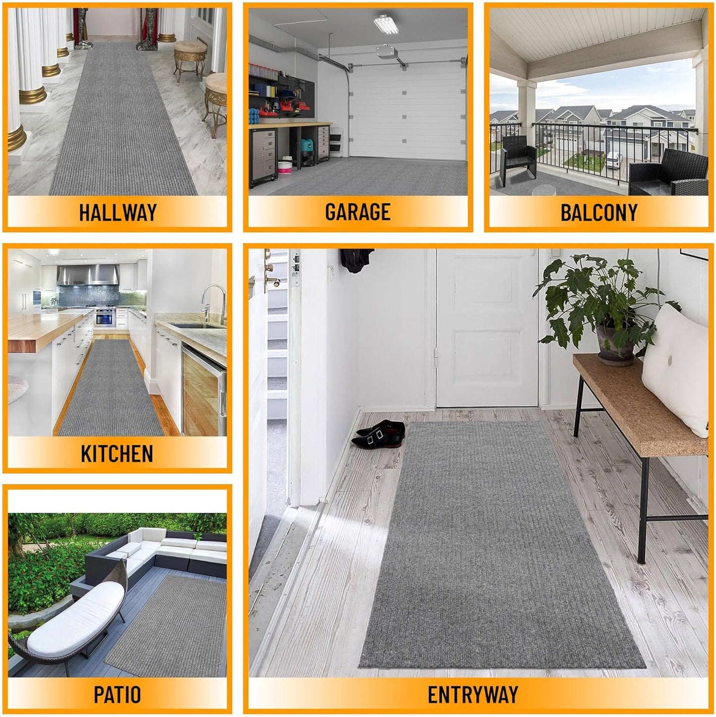 Ottomanson 3'11" x 20' Hallway Runner with Scraper Pile - Extra Durable Non-Slip Rug Mat for Indoor & Outdoor Use - Ideal for Kitchen, Entryway & Garage - High-Traffic Carpet, Gray