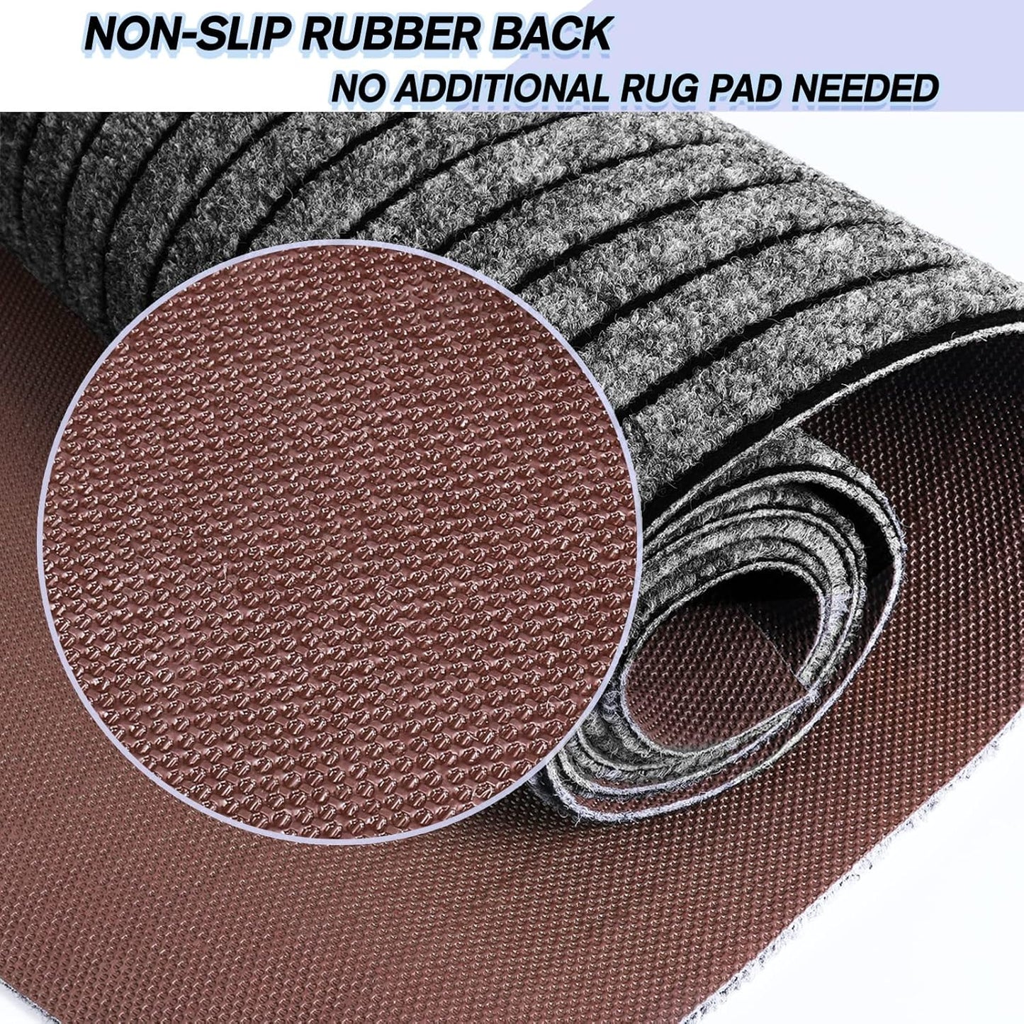 Custom Size Backed Non-Slip Area Rugs Runner, Easy Clean, Waterproof Runner Rugs for Hallway Entryway, Kitchen, Laundry, 4FT x 69FT, Gray Stripe