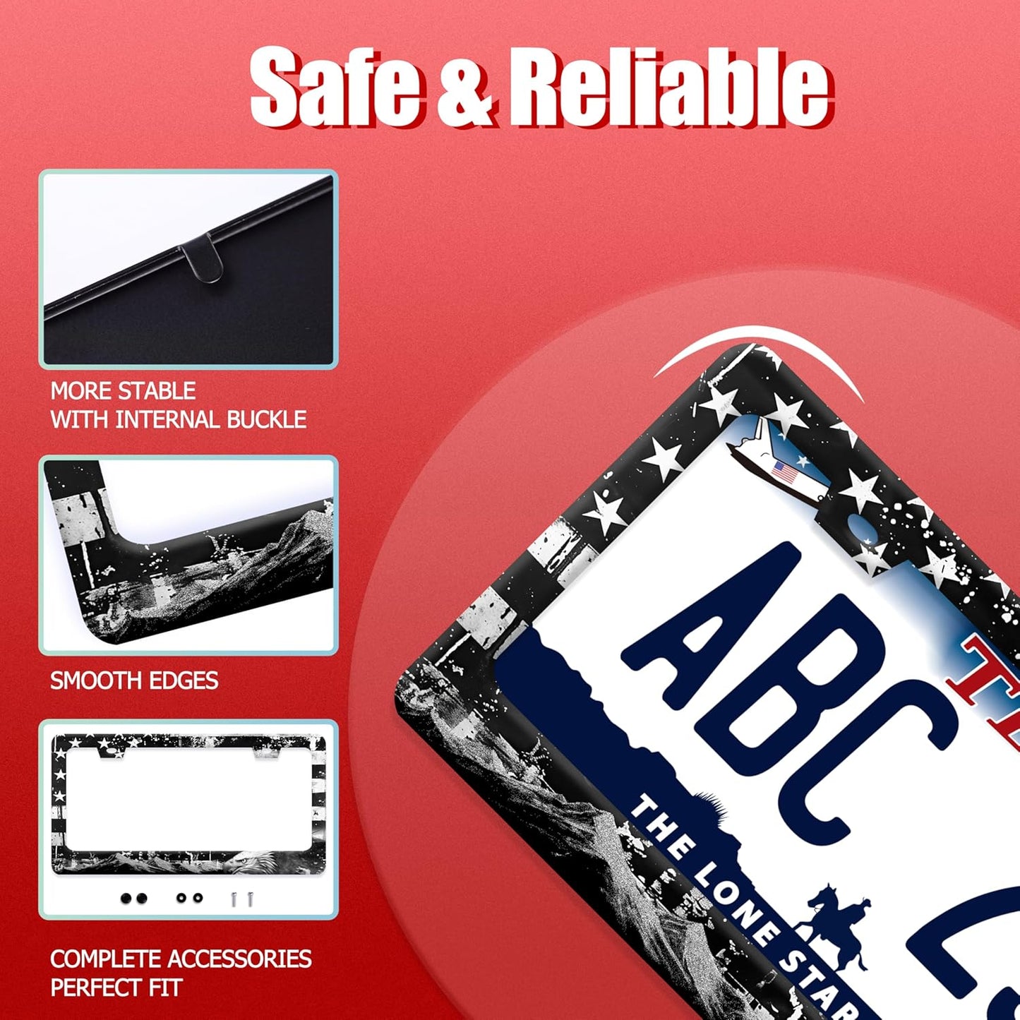 American Flag Eagle Mountains License Plate Frame Funny License Plate Holder Stainless Steel Accessories Cars Decor with 2 Holes Screws Fits Standard Us Ca Vehicles License Plate Frames 12.2 X 6 Inch