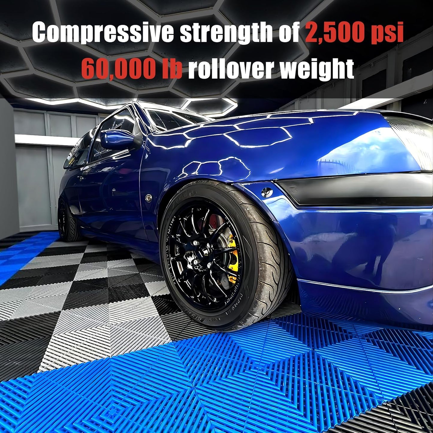 15.7"x15.7" Garage Flooring Tiles, Non-Slip Interlocking Plastic Garage Floor Mat, Garage Organization & Garage Storage, Vented Pattern (Blue, 25PCS)