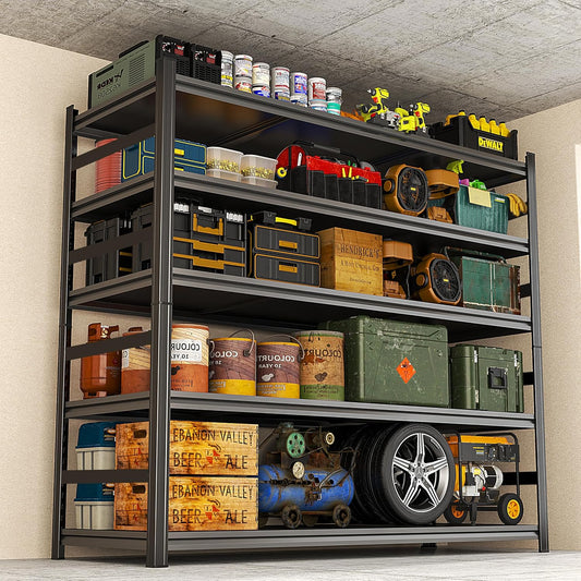 87" H Garage Shelving 5 Tier Storage Shelves Heavy Duty 3800LBS Adjustable Shelf Unit Metal Garage Shelving for Warehouse Industrial Basement, 87" H x 48" W x 24" D, Black