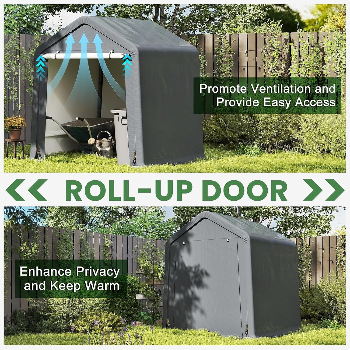 Tangkula 6x6.5Ft Portable Shed, Outdoor Storage Shelter with Waterproof Cover & Roll-up Zipper Door, Ratchet Strap, Heavy Duty Portable Storage Tents for Outside, Bikes, Garden Tools, Motorcycles