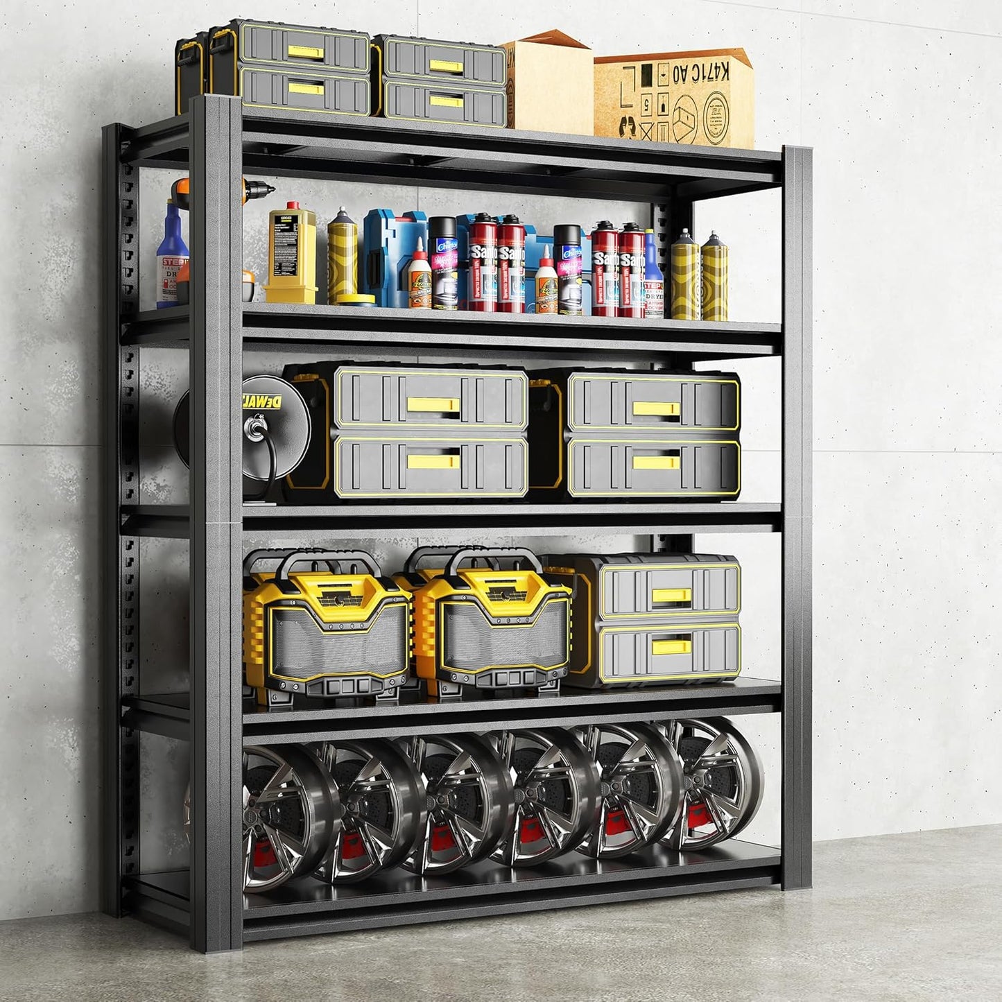 78" H Garage Shelving 3000LBS Heavy Duty Storage Racks, Adjustable 5 Tier Metal Shelves Unit, Industrial Utility Shelves for Workshop, Basement, Home Office 78" H*47.2W*18D