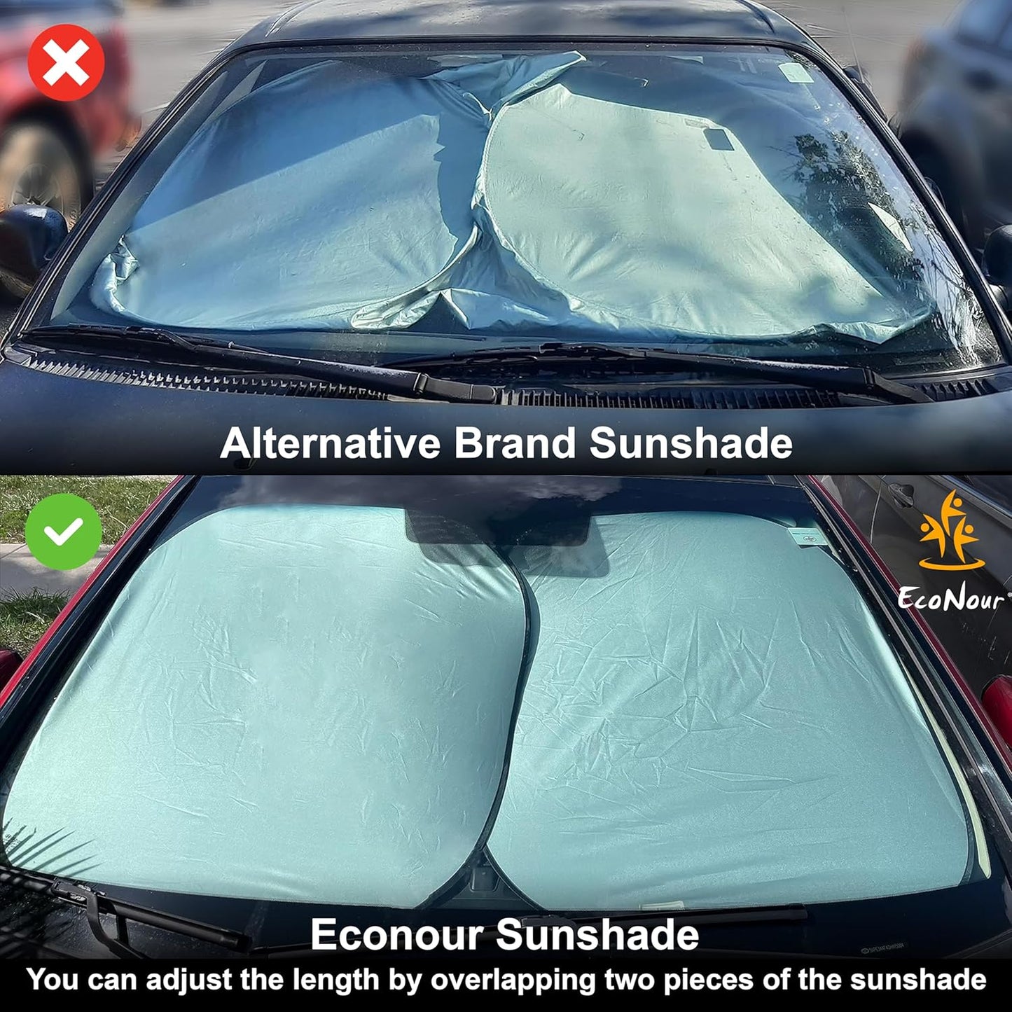 EcoNour 2 Piece Sunshade for Car Windshield | Durable 240T Polyester Car Windshield Shade Blocks UV Rays | Sun Protection for Front Window | Small (29 in*24 in)