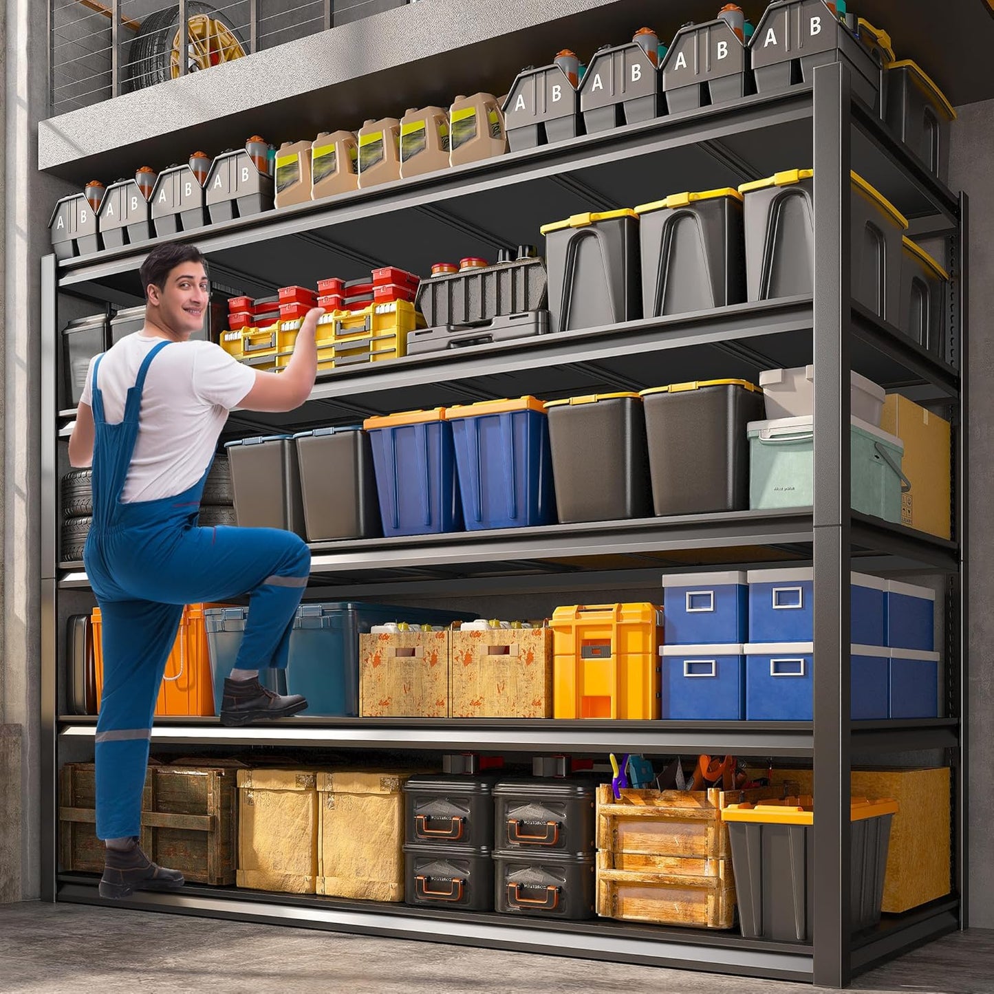 REIBII Garage Shelving 48.2" W Storage Shelves 3000LBS Metal Shelving Heavy Duty Adjustable Metal Shelf Industrial Pantry Shelves for Basement Garage Warehouse 72.2" H x 24.2" D x 48.2" W, 4 Pack