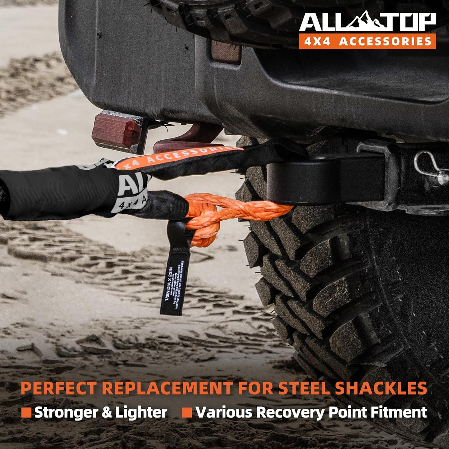 ALL-TOP Synthetic Soft Shackle & Recovery Ring Kit (2PCS 3/4in x 24in - 66200LBS Shackles + 1 Snatch Pulley Ring) for Winch Tackle Pulley System