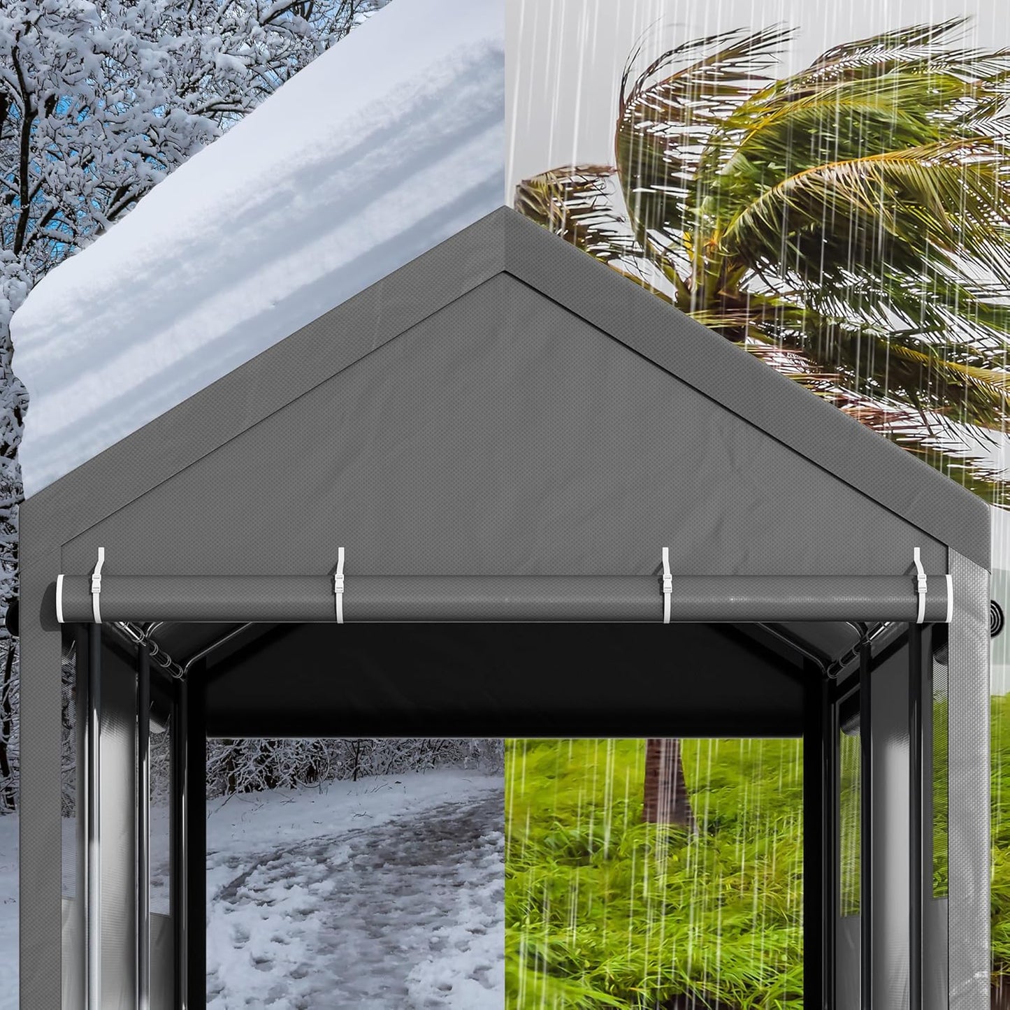 Walsunny Carport, 10x20 ft Heavy Duty Carport Canopy with Roll-up Windows, Portable Garage with Removable Sidewalls & Doors, Car Canopy with All-Season Tarp for Car, Truck, Boat