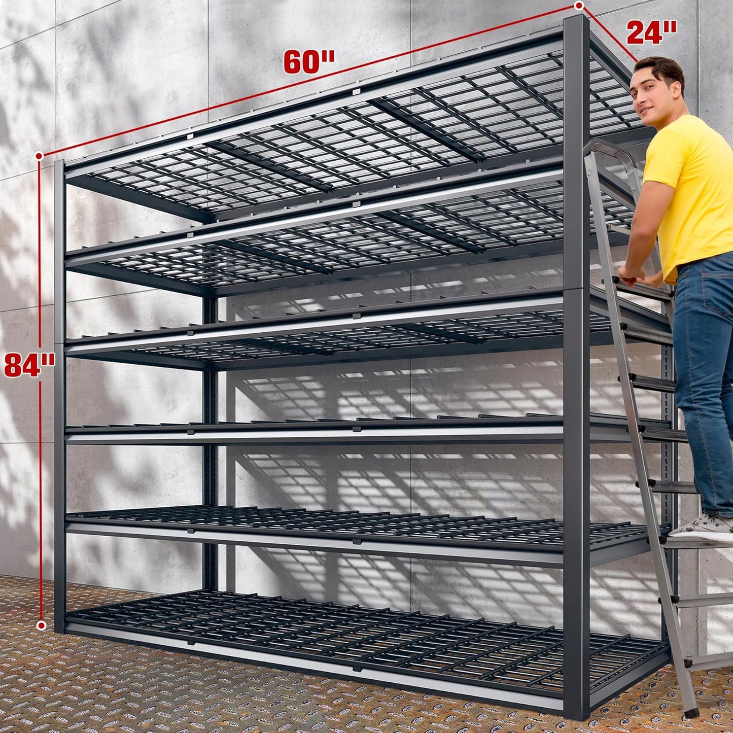 REIBII 60" W Garage Shelving, 2900LBS Storage Shelves, 6 Tier Heavy Duty Shelving, Adjustable Metal Shelving Units and Storage Rack for Warehouse, Pantry, Basement, 60" W x 84" Hx 24" D, 3 Pack