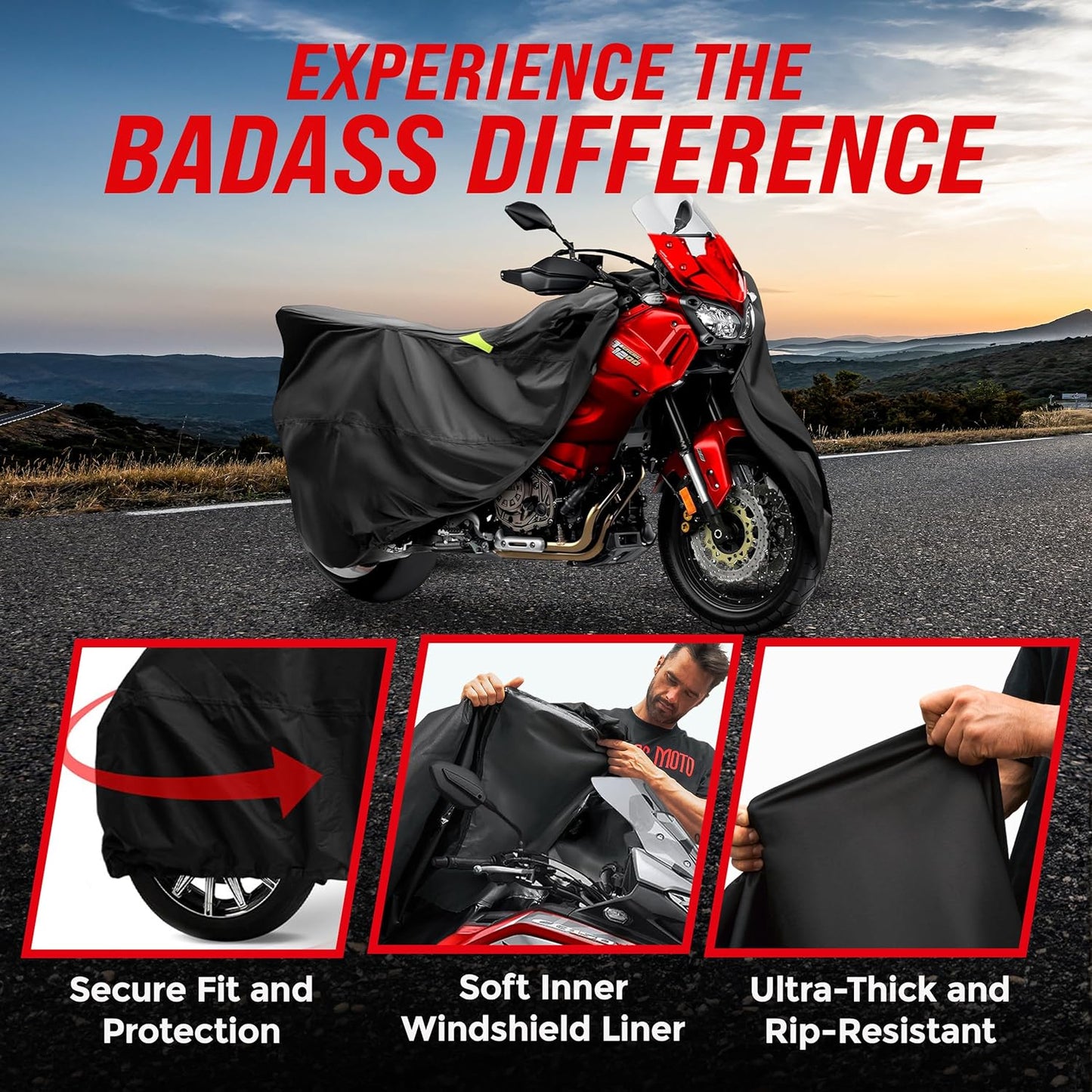 Badass Moto Ultimate Large Adventure Motorcycle Cover Waterproof Outdoor Adjusts to Top Case Motorcycle Sun Cover For Honda Africa, V-Strom 1050 ADV, Fits BMW R 1250 GS, KTM 1290 Super, HD Pan America