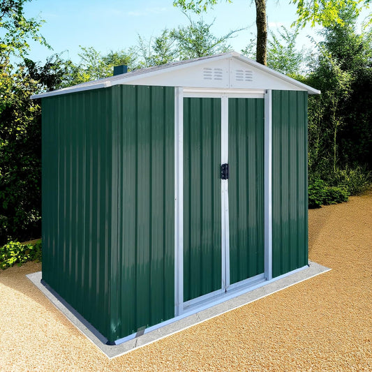 6x4 FT Outdoor Metal Storage Shed, Waterproof Outside Garden Sheds w/Lockable Sliding Doors and Vents, Weather Resistant Steel Tool Storage House for Backyard, Patio, Lawn, Green