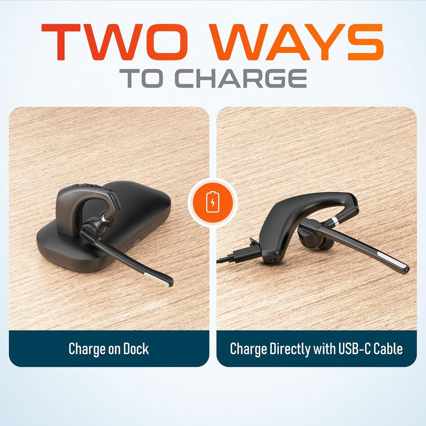 Delton Wireless Headset for Computer with Charging Case, Bluetooth Headset with Noise-Cancelling Mic, Specially Designed for MS Team, Zoom, Google Meet, Driving, and Office - Black