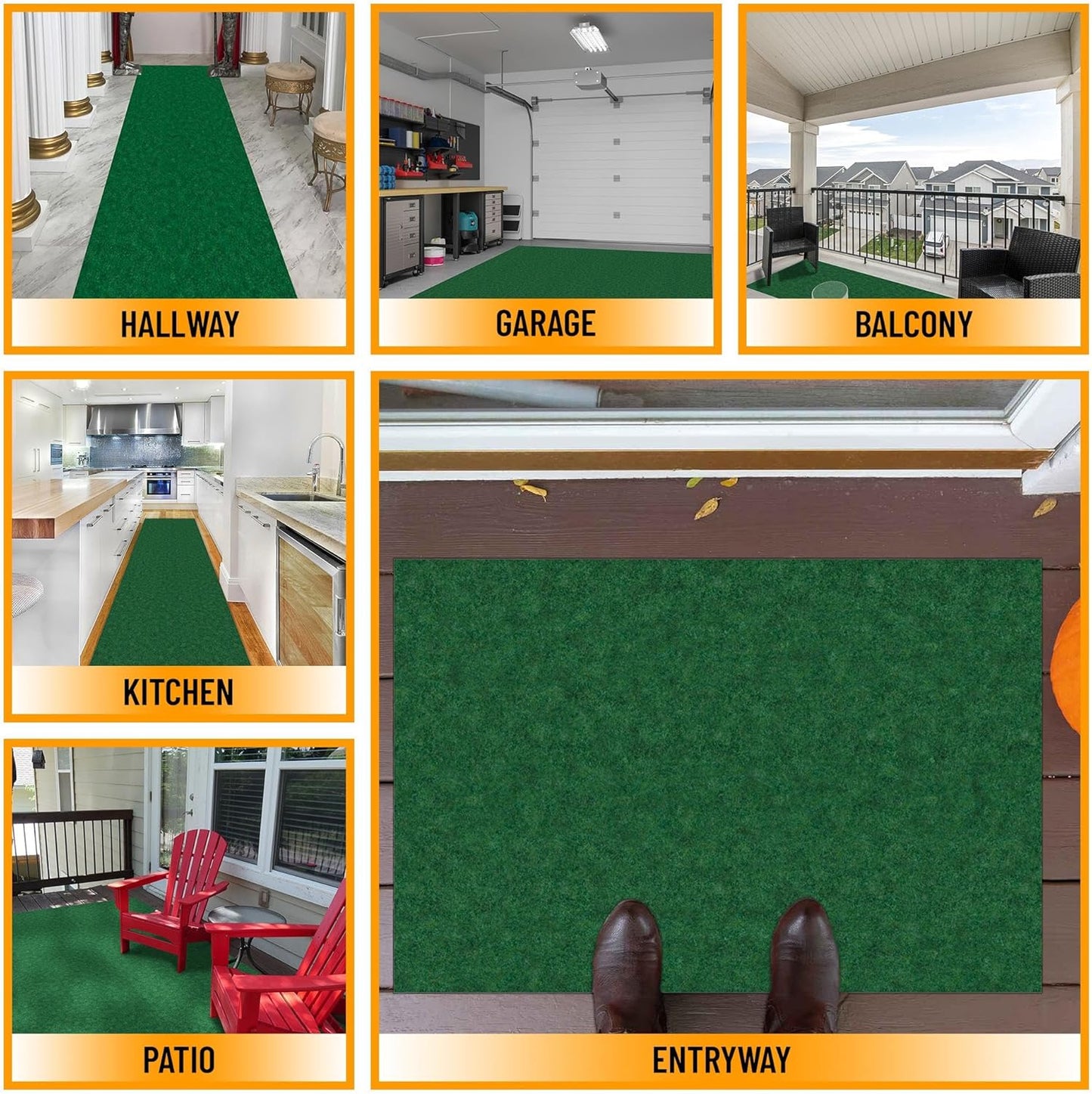 Ottomanson 6'6" x 8' Mud Mat Area Rug Scraper Carpet - Non-Slip, Dirt Trapping for Indoor & Outdoor Use - Ideal for Entryway, Garage, Kitchen, Patio & High-Traffic Areas, Green