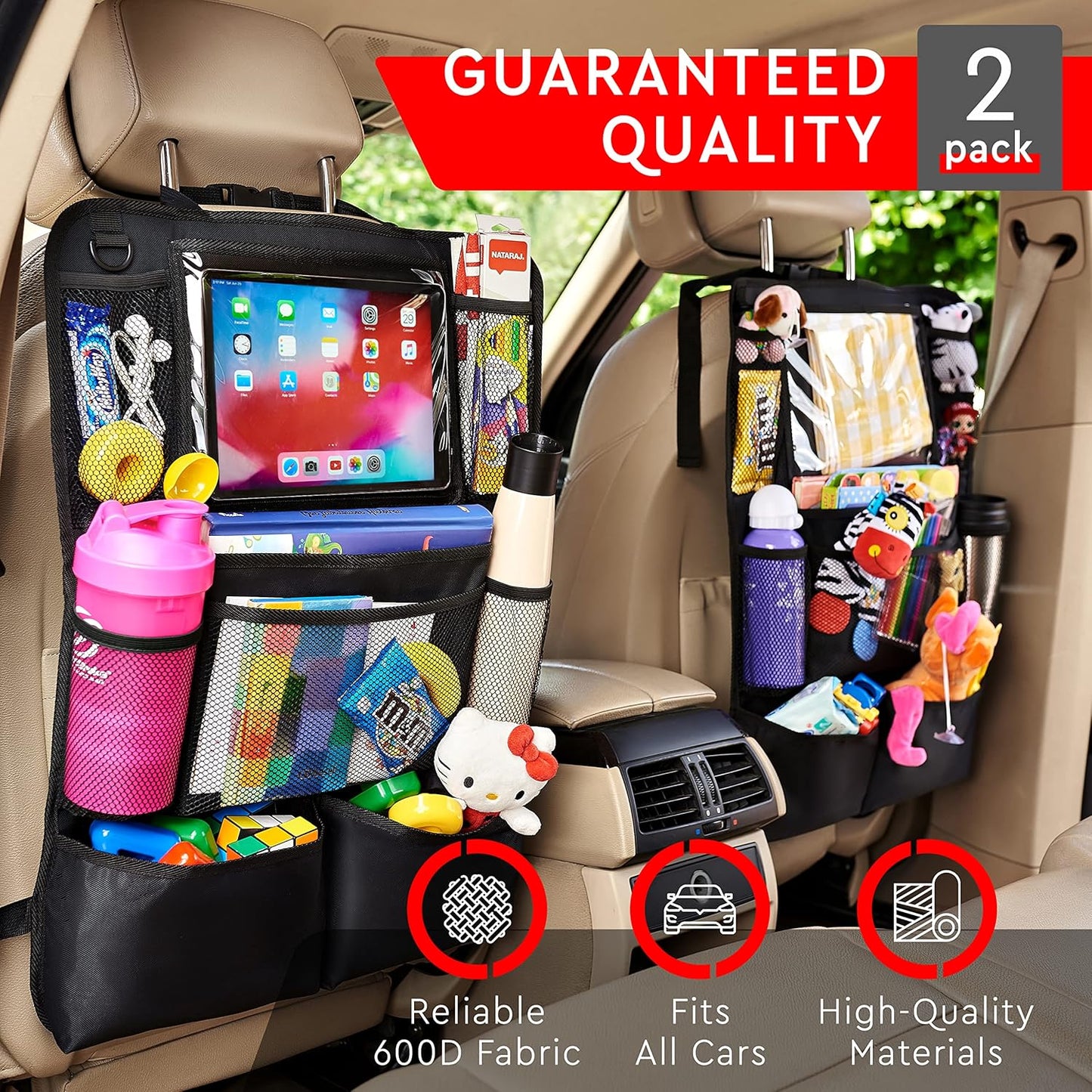 Helteko Backseat Car Organizer, Kick Mats Back Seat Protector with Touch Screen Tablet Holder, Back Seat Organizer for Kids with 9 Storage Pockets, Travel Accessories (2 Pack, Ocean Blue)