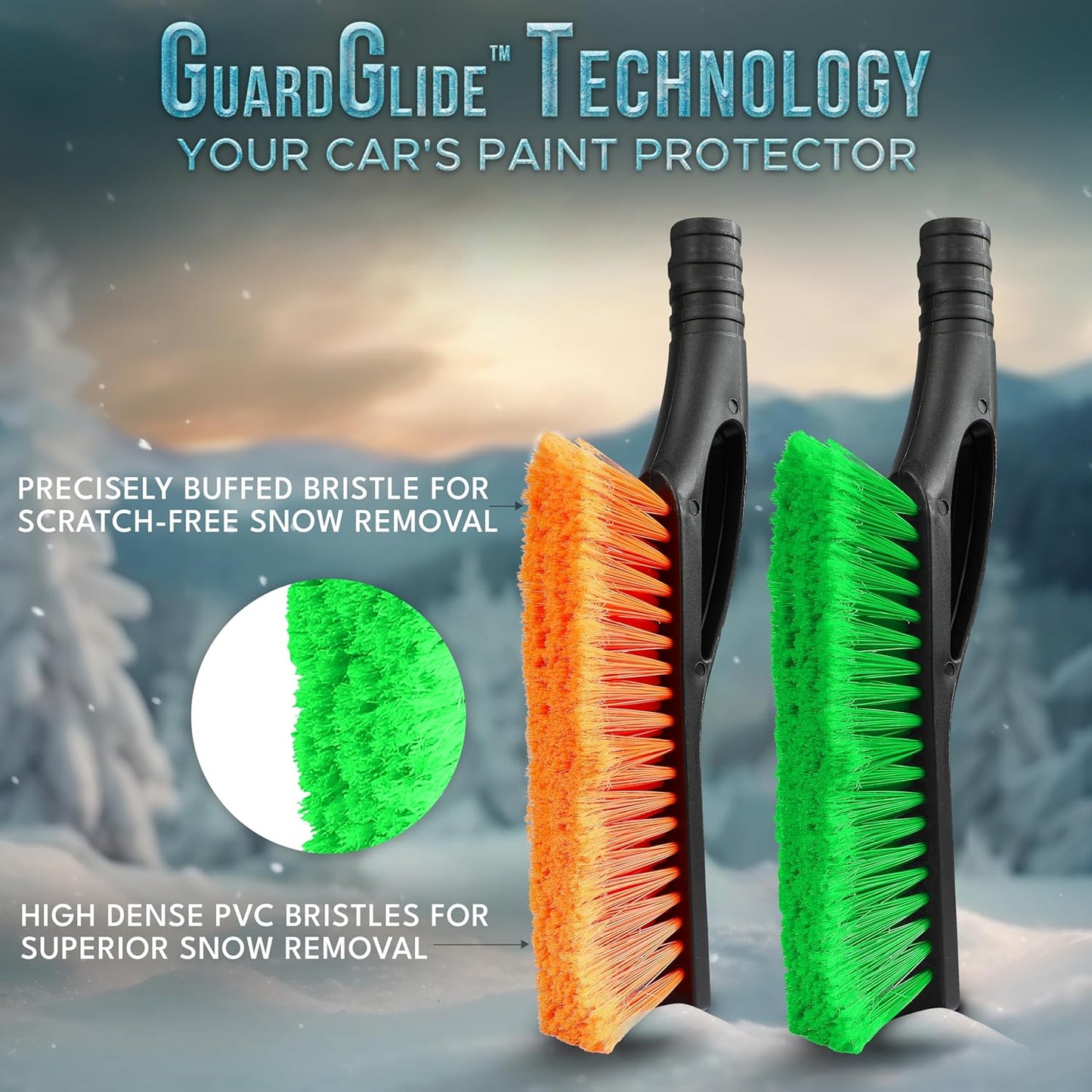 EcoNour 27" Aluminum Car Snow Scraper and Brush (Orange, Red, Green & Blue) | Weaved Bristle Head with Metal Body Ice Scraper for Car Windshield | Ice Scraper with Foam Grip Winter Accessory | 4 Pack
