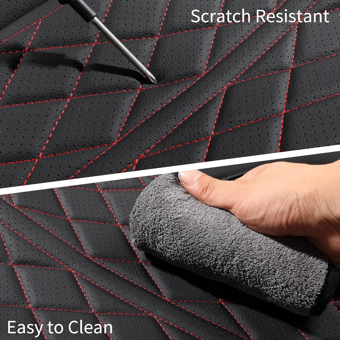 Car Seat Cover Custom Fit for Dodge Ram 1500 2500 3500 2002-2024 Faux Leather Seat Cover Set Compatible with Crew Quad Regular Cab Pickup Truck Cushions (Black Redline, Front Seat)