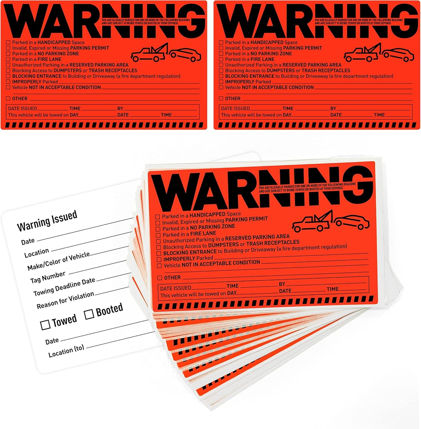 Easykart Labels 250 Parking Violation Notice Tow Stickers for Car Vehicle - Private Parking Warning Adhesive Car Window Fluorescent Labels (5 Pack)