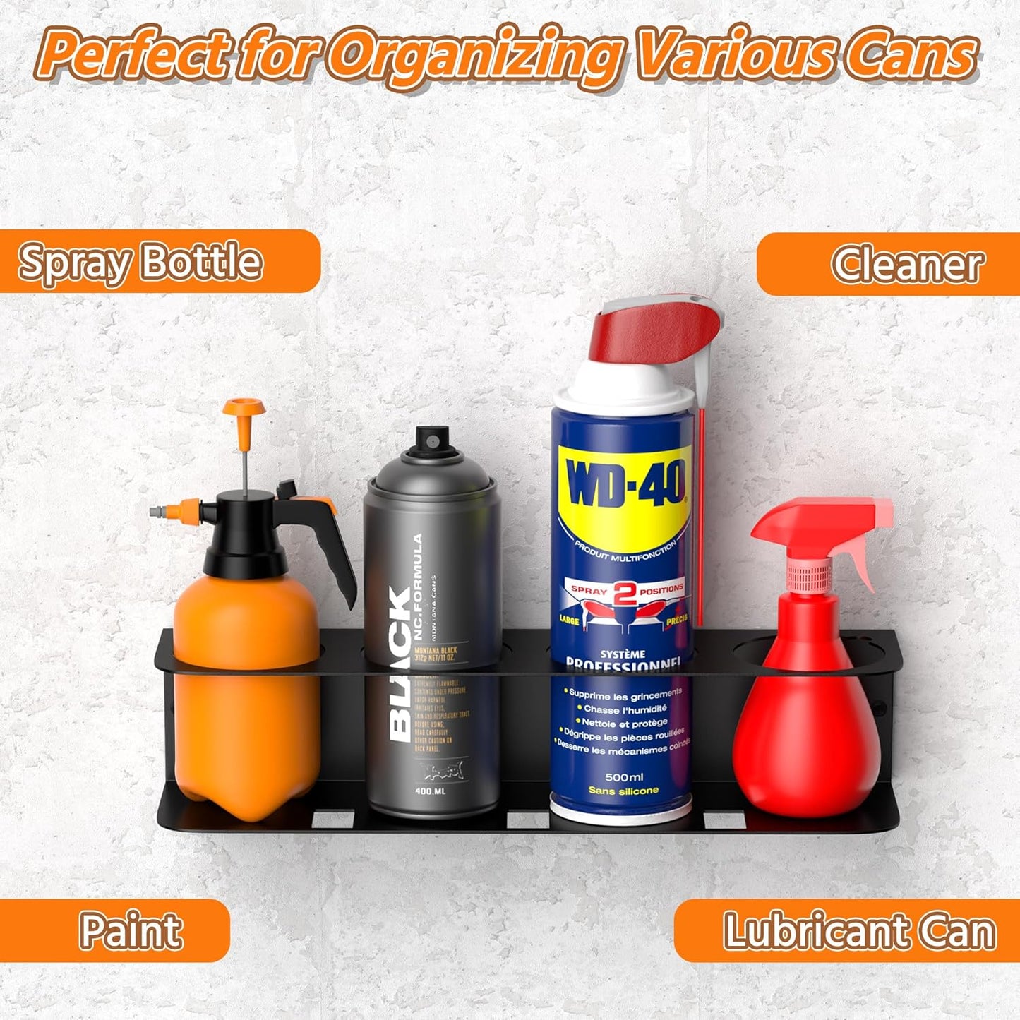 Ultrawall Spray Can Holder Rack, Wall Mounted Spray Bottle Holder, Garage Wall Mount Shelf, Utility Storage Rack, Tool Storage Rack