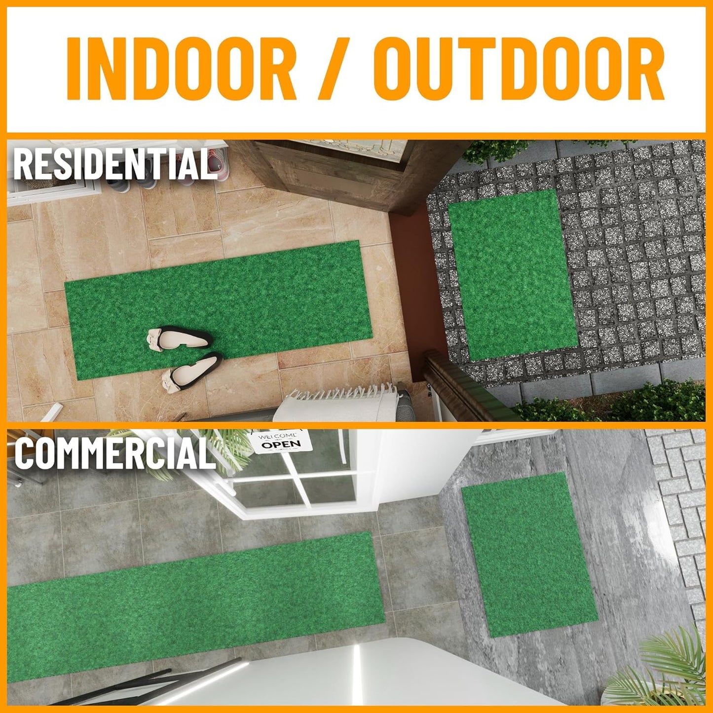 Ottomanson 2'7" x 7' Hallway Runner with Scraper Pile - Extra Durable Non-Slip Rug Mat for Indoor & Outdoor Use - Ideal for Kitchen, Entryway & Garage - High-Traffic Carpet, Green