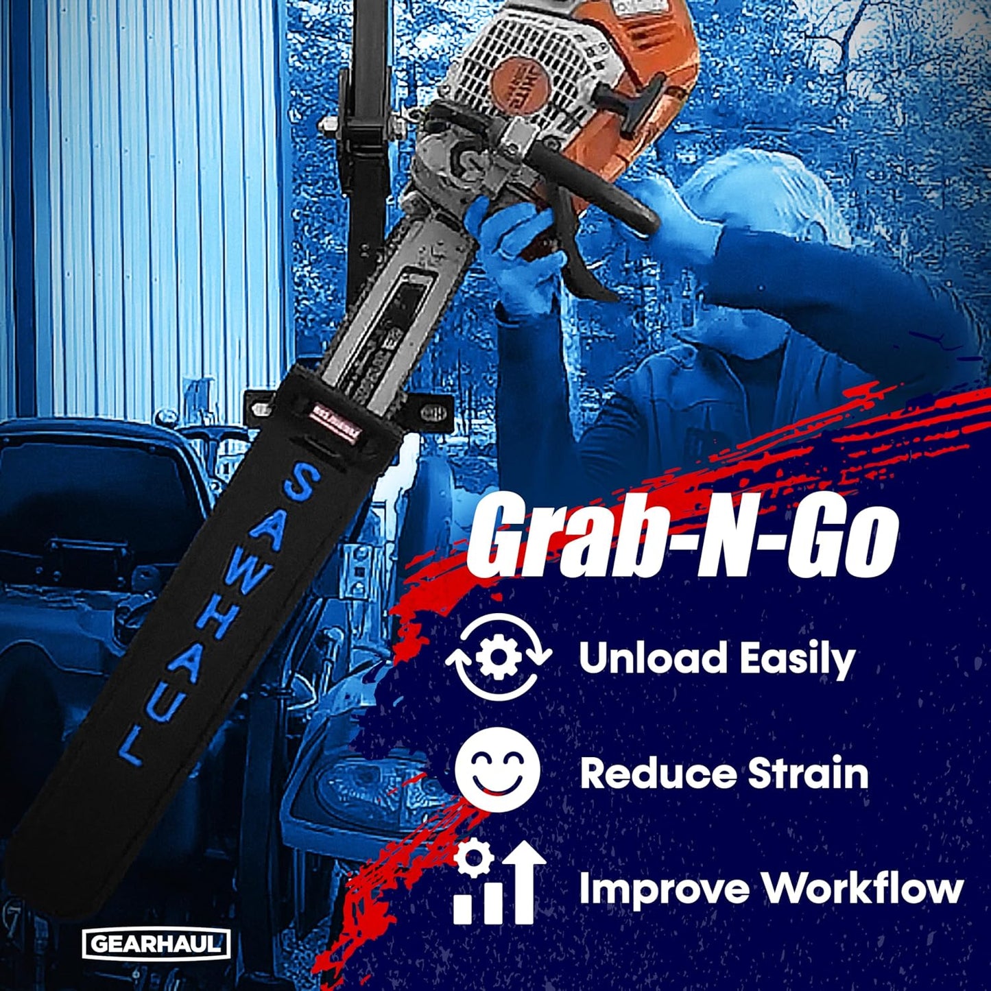 SawHaul Snap-Lok Universal Chainsaw Carrier Kit for Tractors and Skid Steers – 20 Inch Blue Scabbard with Rotating Mount – Compatible with All Chainsaw Brands – Made in USA