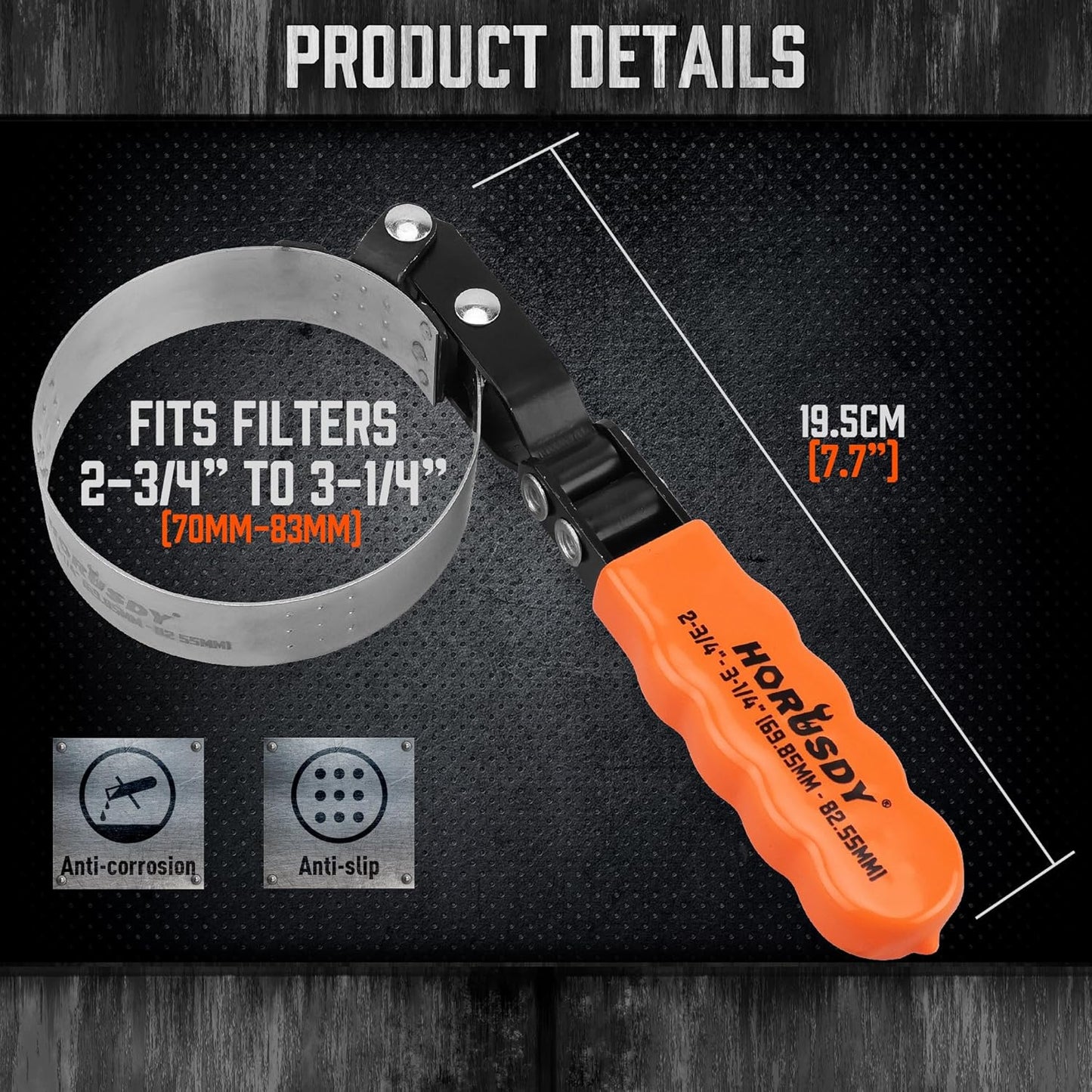 HORUSDY Small Swivel Oil Filter Wrench, 2-3/4" to 3-1/4" Ajustable Car Oil Filter Removal Tool, Durable & Easy Operation