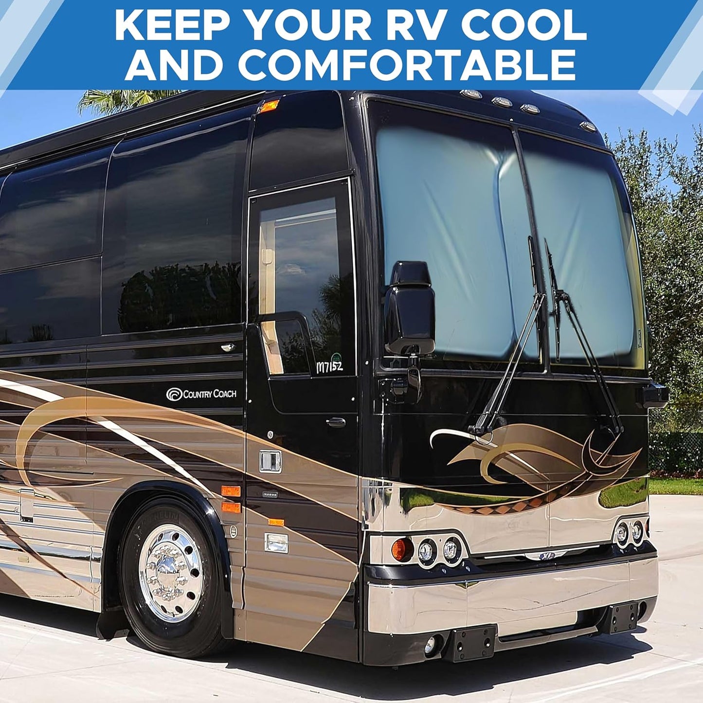 2-Piece RV Windshield Sunshade | Reflective 240T Polyester Front Windshield Shade | Foldable Front RVs, Large Bus, Large Side Window Sun Shade | XXL (41.5" x 50")