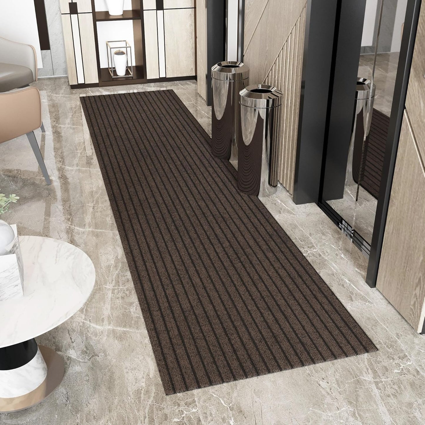 Ottomanson 2'7" x 19' Hallway Runner with Scraper Pile - Extra Durable Non-Slip Rug Mat for Indoor & Outdoor Use - Ideal for Kitchen, Entryway & Garage - High-Traffic Carpet, Brown