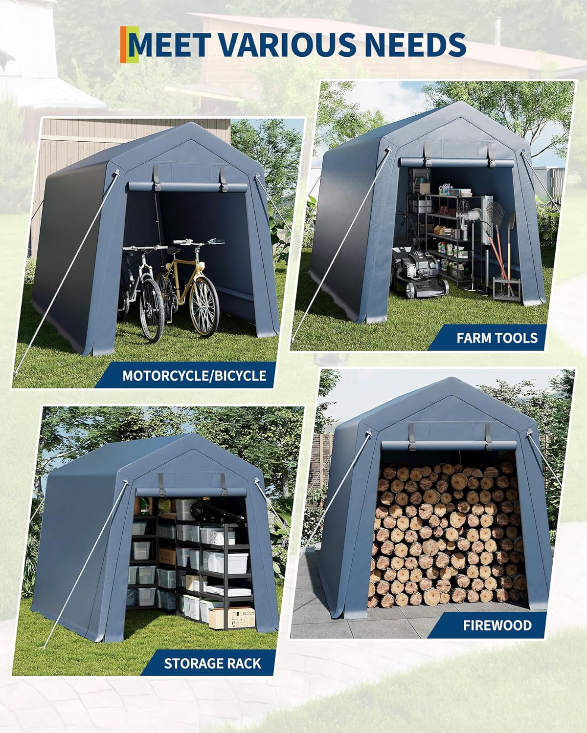 6x6 FT Motorcycle Shed, Durable Outdoor Motorcycle Storage Tent with Roll-Up Ventilated Zipper Door and Windows, Outdoor Garage Canopy for Motorcycle, Bike
