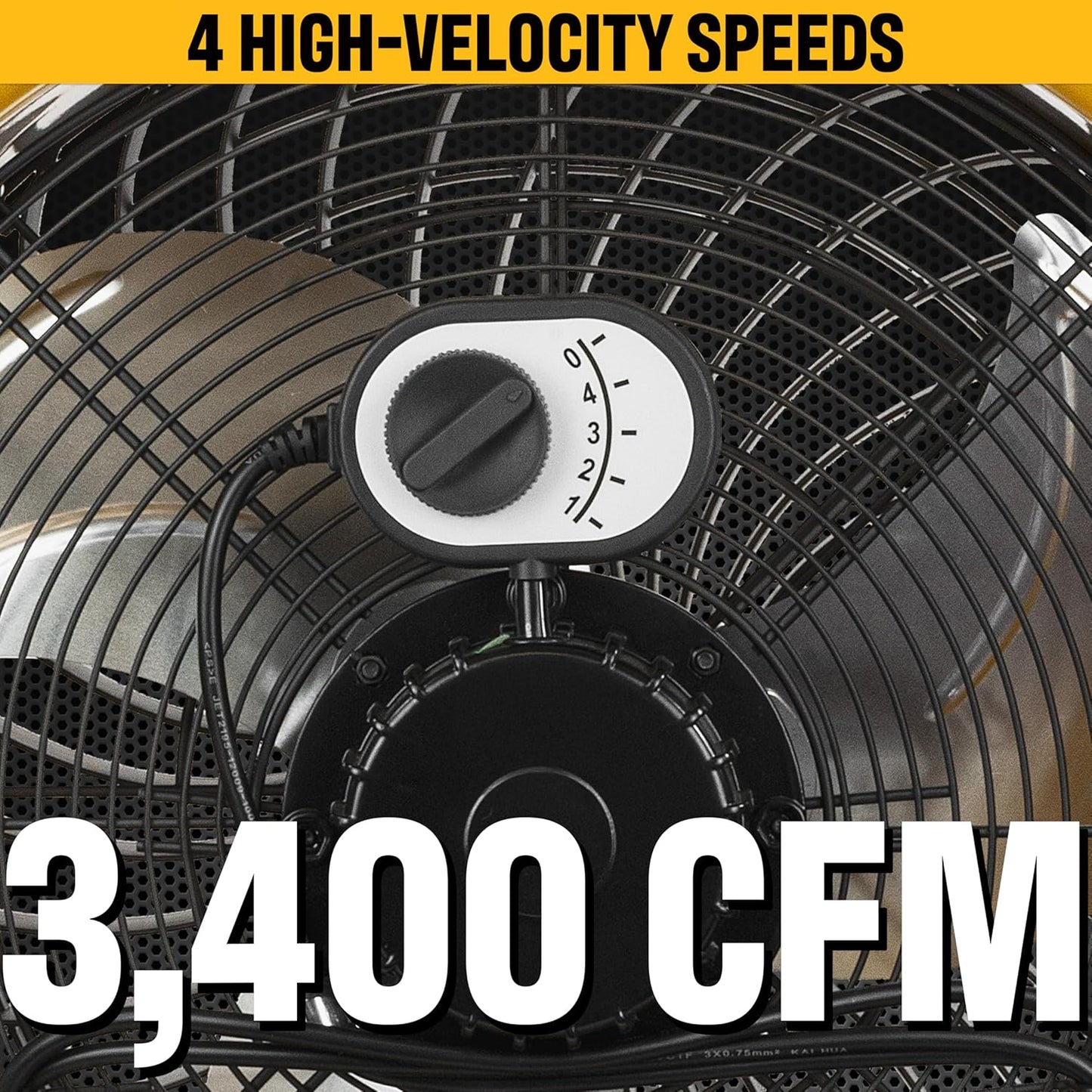 CATERPILLAR 18 inch High Velocity, 3400 CFM, 4 Speed, 360 Degree Metal Heavy Duty Pivioting Drum Air Circulator Fan, Yellow. For Home, Garage, Workshop, & Commerical Use. cETL Certified.