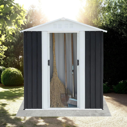 5X3 FT Outdoor Storage Shed, Waterproof Metal Garden Sheds w/Lockable Sliding Doors and Vents, Weather Resistant Tool Storage House for Backyard, Patio, Lawn, Dark Grey