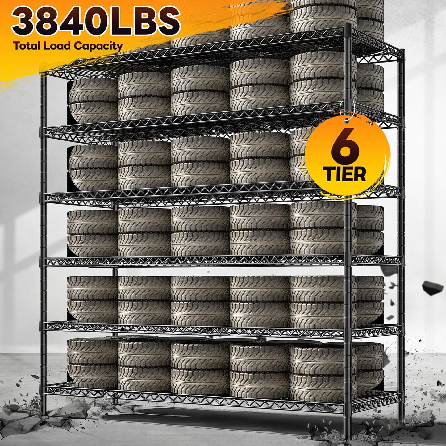 REIBII 83"H Storage Shelves 3840LBS Metal Shelving Unit Garage Shelving Heavy Duty 6 Tier Commercial Adjustable Wire Shelving for Storage Rack for Pantry, Garage, Kitchen, 83"H x 55.5"W x 18"D, 2PCS