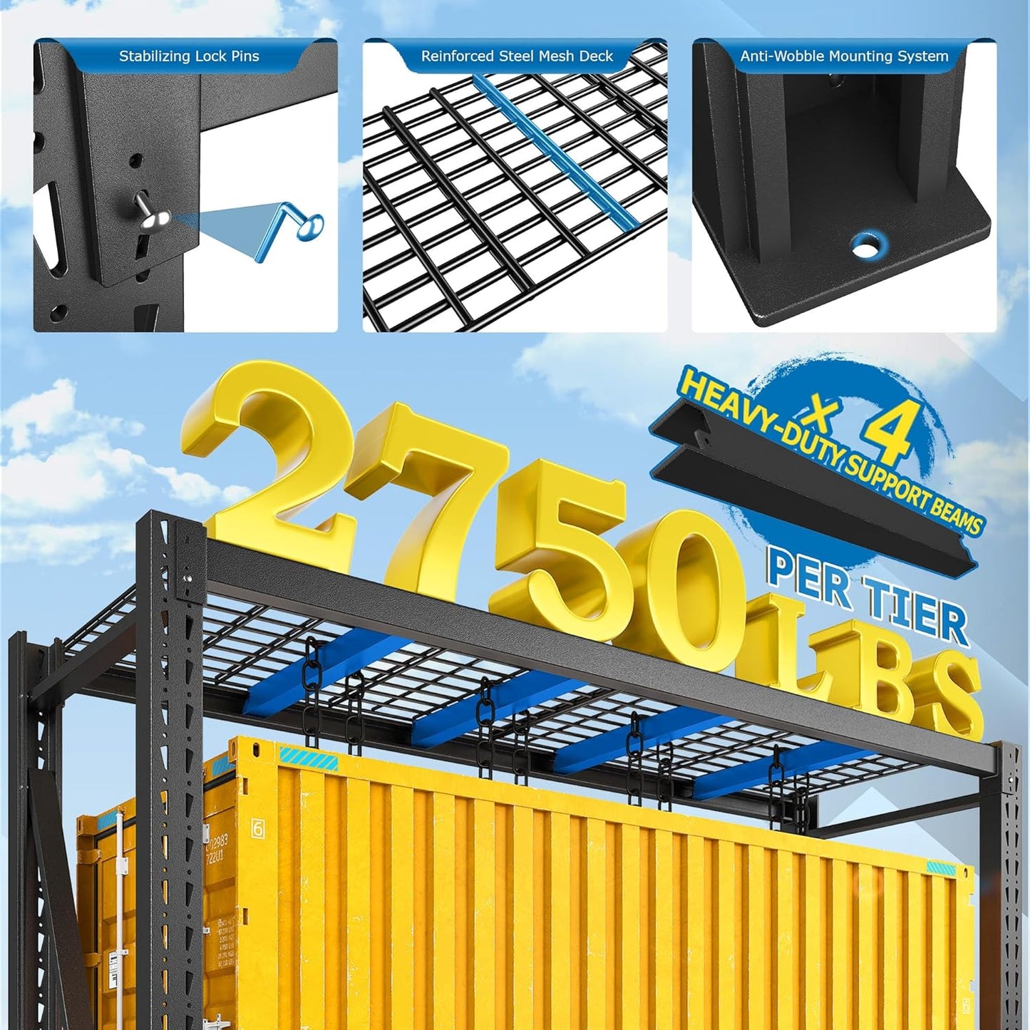 Bepatio 11000LBS Garage Shelving Heavy Duty Storage Shelves Adjustable 4-Tier Metal Shelving Uints Heavy Duty Industrial Shelves for Garage, Warehouse Basement Storage Room 24" D × 60" W × 72" H