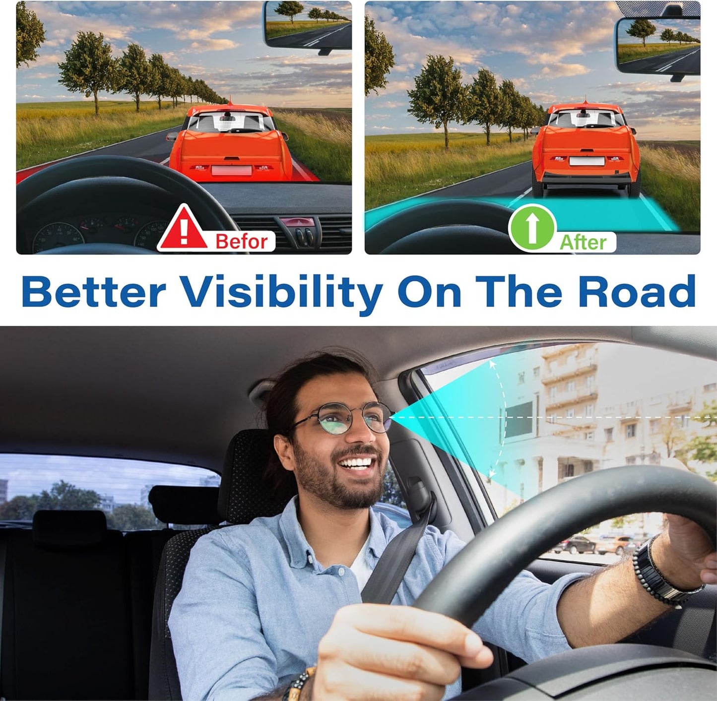 Car Seat Cushion, Ergonomic Memory Foam Car Cushion for Sciatica Pain Relief, Larger Driving Seat Pillow for Short Drivers on Long Drives - Butt Pillow for Truck, Office, Wheelchair - Black&Gray