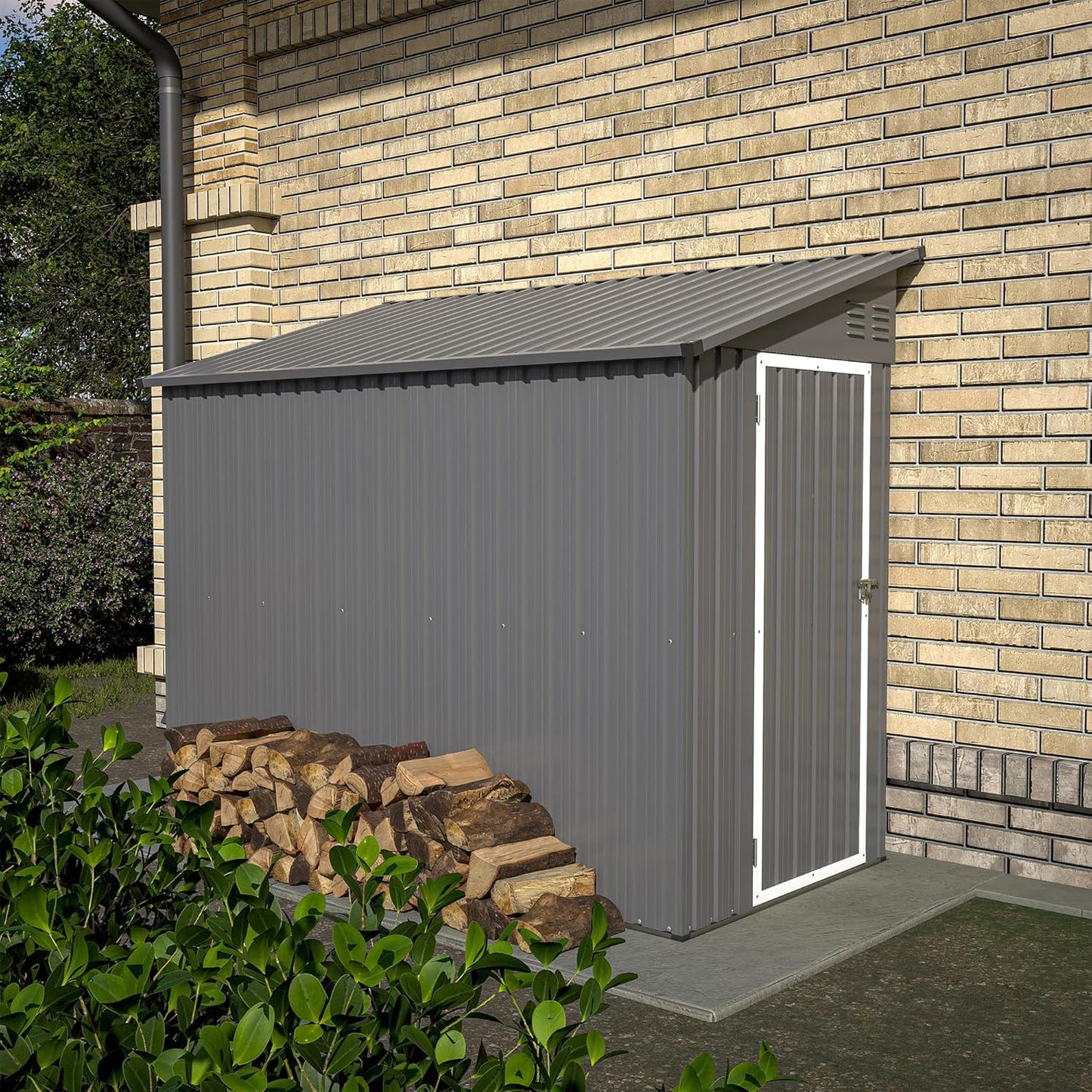 4x8 FT Outdoor Storage Shed,Lean to Metal Shed W/Floor Included,Garden Storage Shed W/Lockable Door,All Weather Waterproof Tool House W/ 2 Air Vents,for Backyard,Patio,Lawn,Garden,Gray
