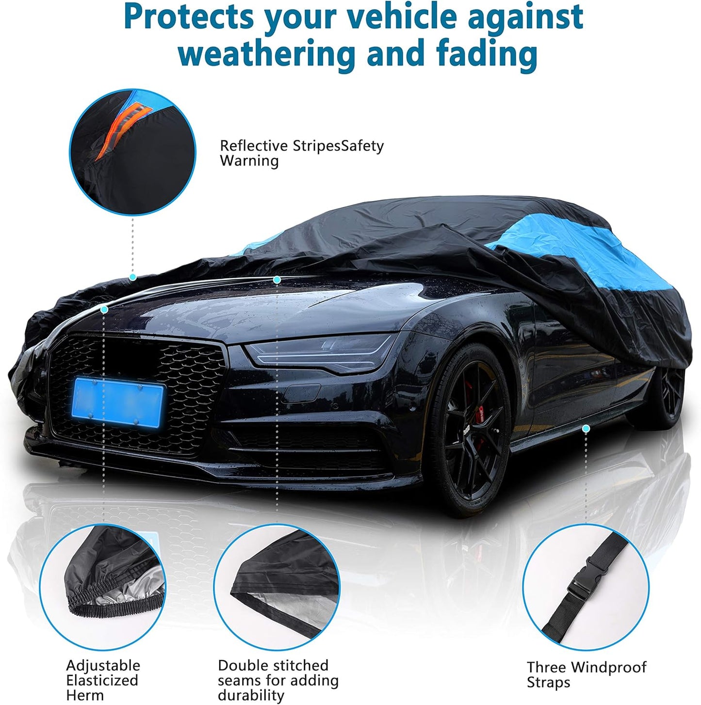MORNYRAY Waterproof Car Cover All Weather Snowproof UV Protection Windproof Outdoor Full Coupe/Cabrio Car Cover, Universal Fit for Coupe/Cabrio (Fit Coupe/Cabrio Up to 166 inch, Blue)